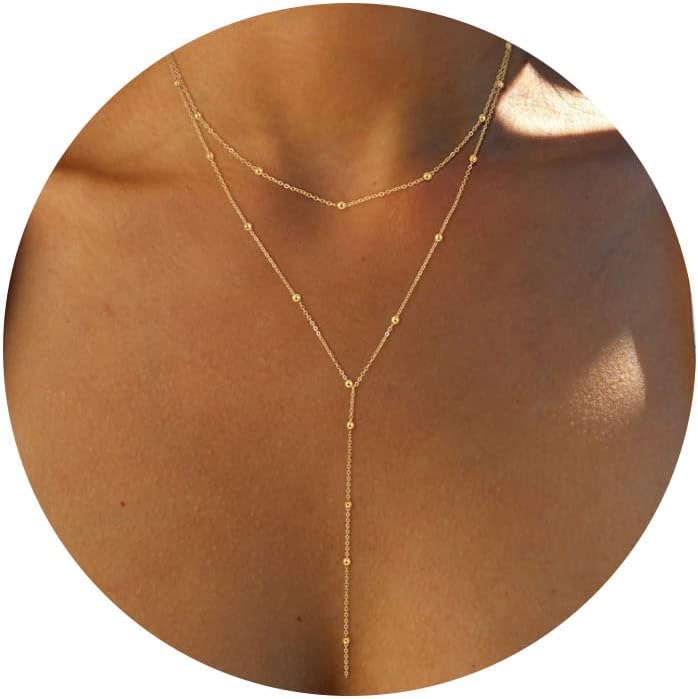 Foxgirl Lariat Gold Necklace for Women, Dainty Long Necklace 14k Gold Plated/Sil...