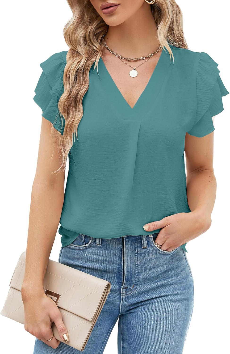 Blooming Jelly Womens Dressy Casual Shirts Short Sleeve V Neck Work Blouse Busin...
