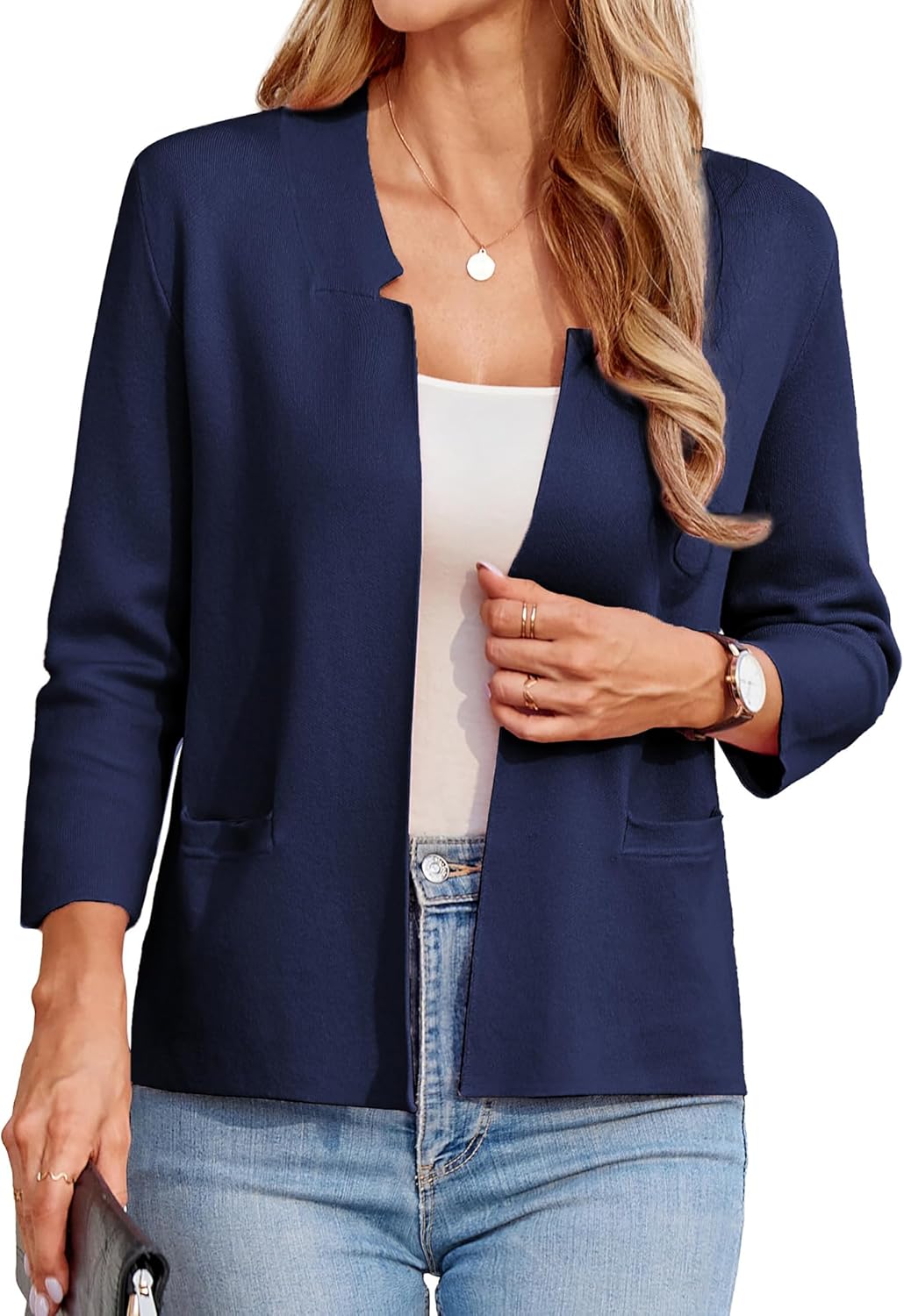 GRACE KARIN Women Sweater Blazer 3/4 Sleeve Cropped Cardigan Lightweight Notch C...