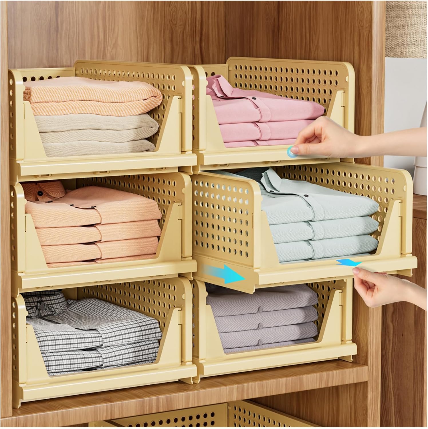 SNSLXH 5 Pack Stackable Closet Storage Basket, Multifunctional & Foldable Closet...
