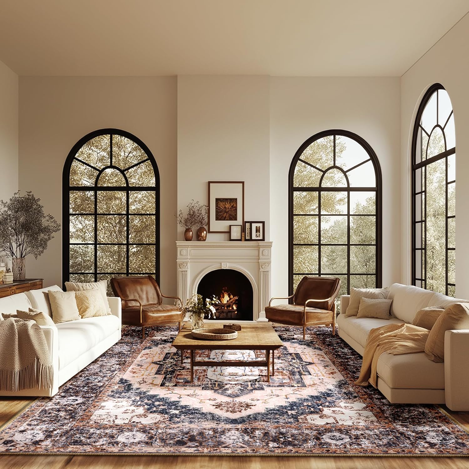 Washable 8x10 Area Rugs, Rugs for Living Room, Low-Pile Water&Stain Resistant Ca...