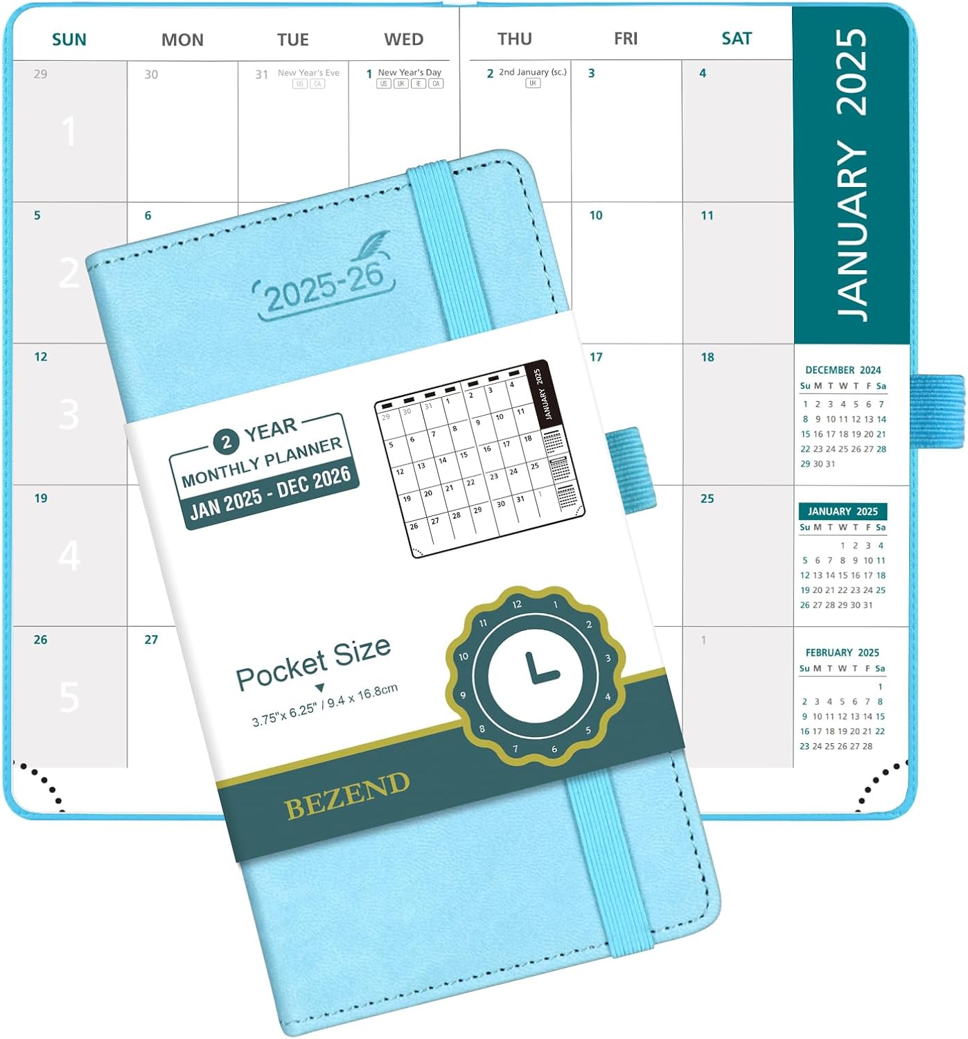 BEZEND 2 Year Pocket Calendar 2025-2026 - Small Monthly Planner for Purse 6.5" x...