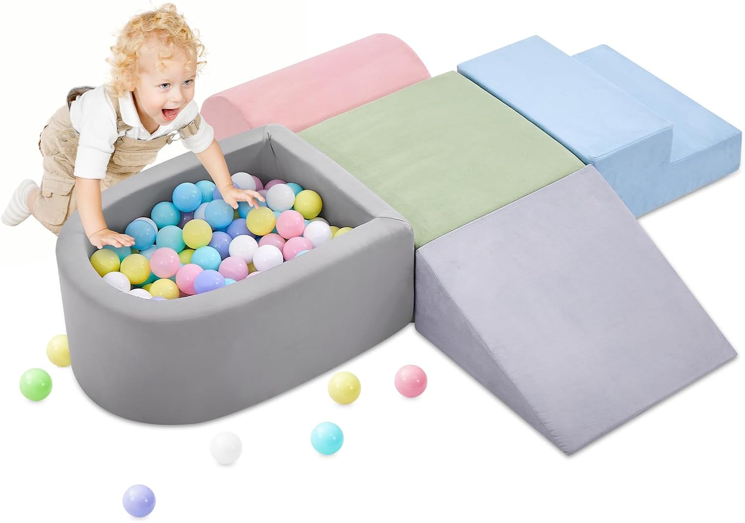 Climbing Toys for Toddlers 1-3, Foam Climbing Blocks and Ball Pit for Baby, 5-Pi...