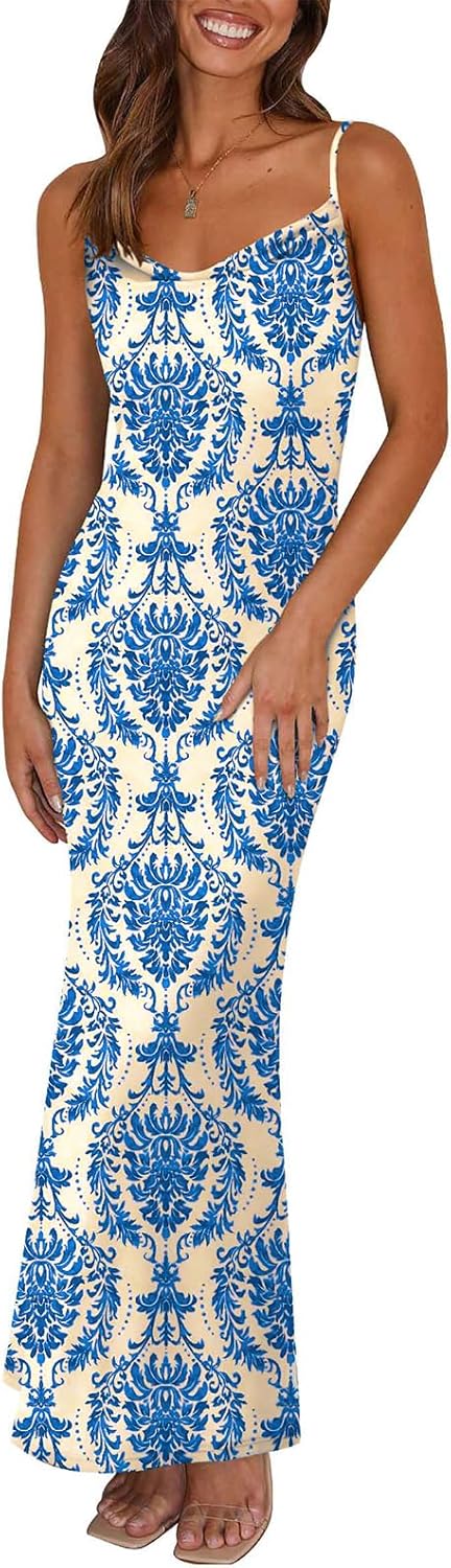 PRETTYGARDEN Women's 2025 Summer Floral Spaghetti Strap Maxi Dress Stretch Sexy...