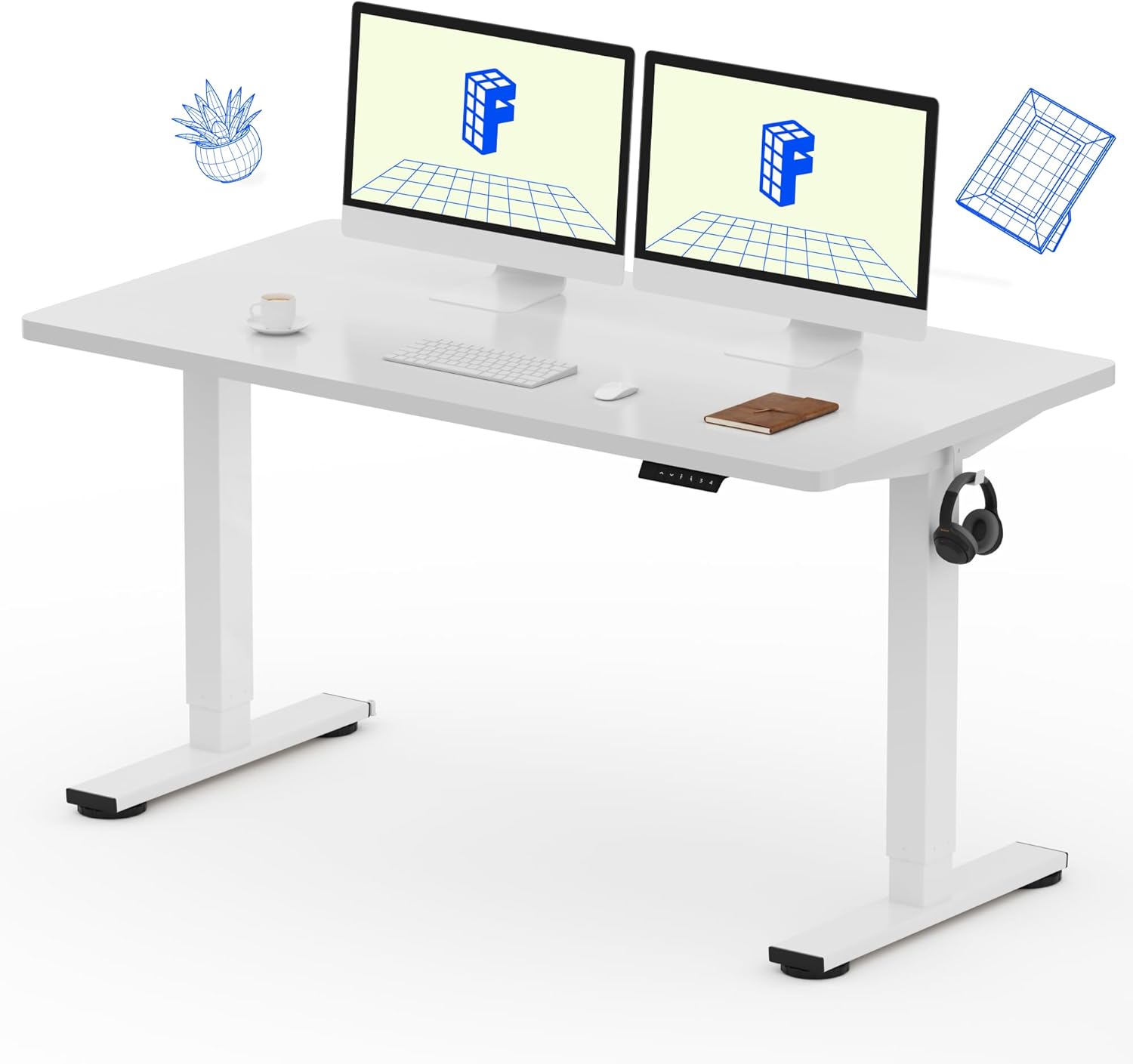 FLEXISPOT EN1 One-Piece Electric White Standing Desk 55 x 28 Inch Desktop Adjust...