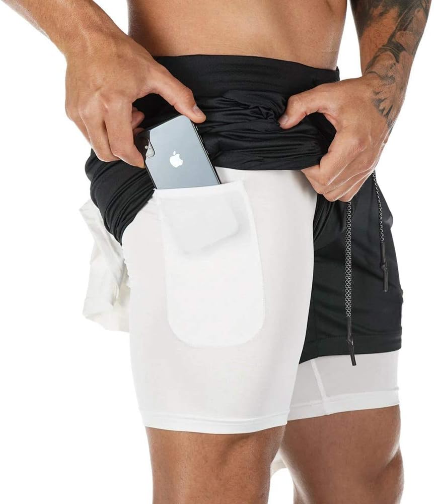 Superora Mens Running Gym 2 in 1 Sports Shorts Breathable Outdoor Workout Traini...