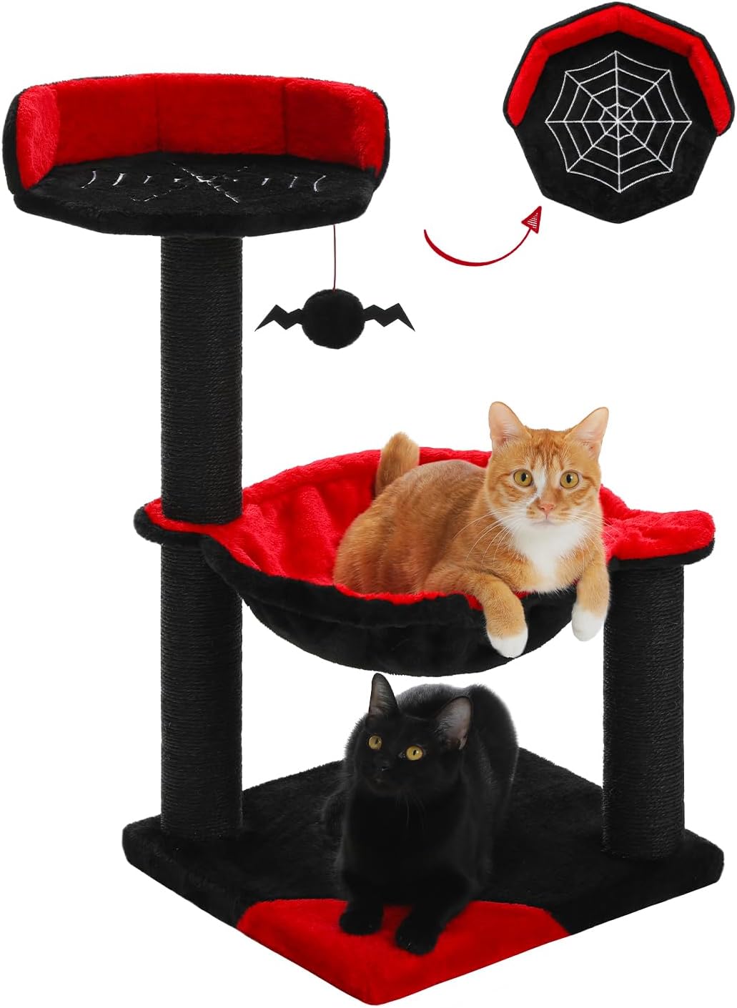 Gothic Cat Tree with Coffin Cat Bed, Spooky Cat Tree with Black Scratching Posts...
