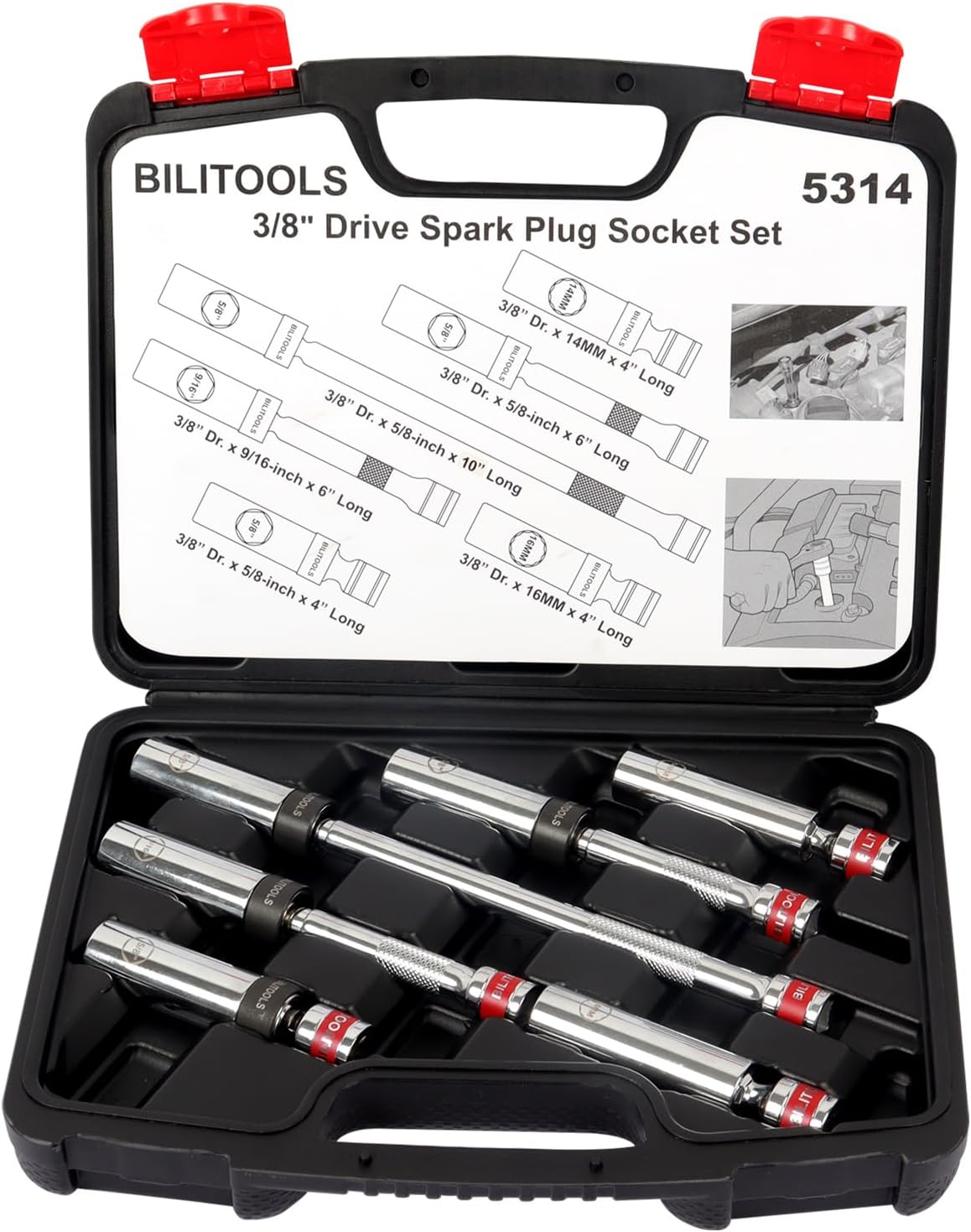 BILITOOLS 6 Piece 3/8-Inch Drive Magnetic Swivel Spark Plug Socket Set-includes...