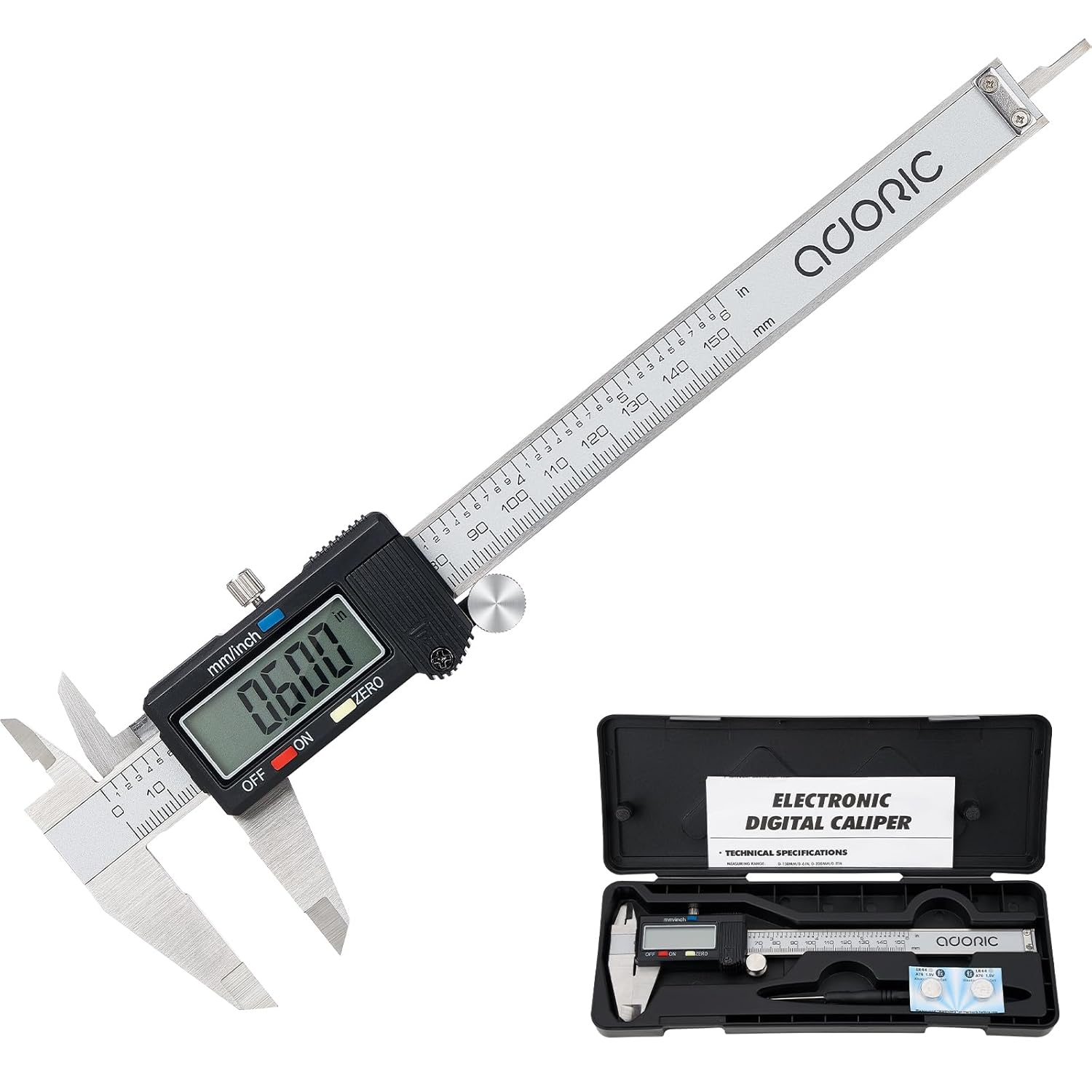 Adoric Digital Caliper, Electronic Digital Caliper Stainless Steel Body with Lar...