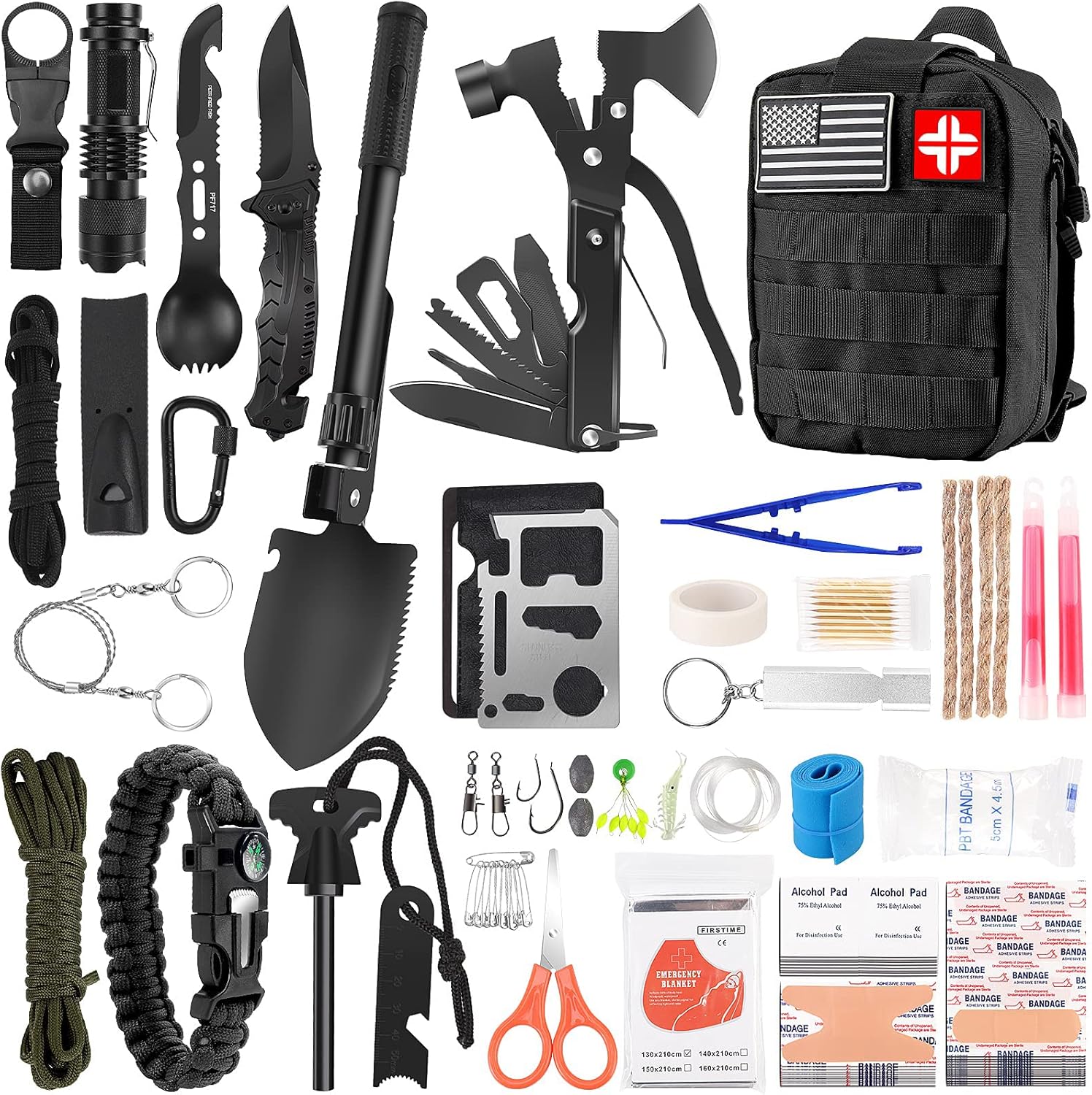 Survival Kit and First Aid Kit, 142Pcs Professional Survival Gear and Equipment...