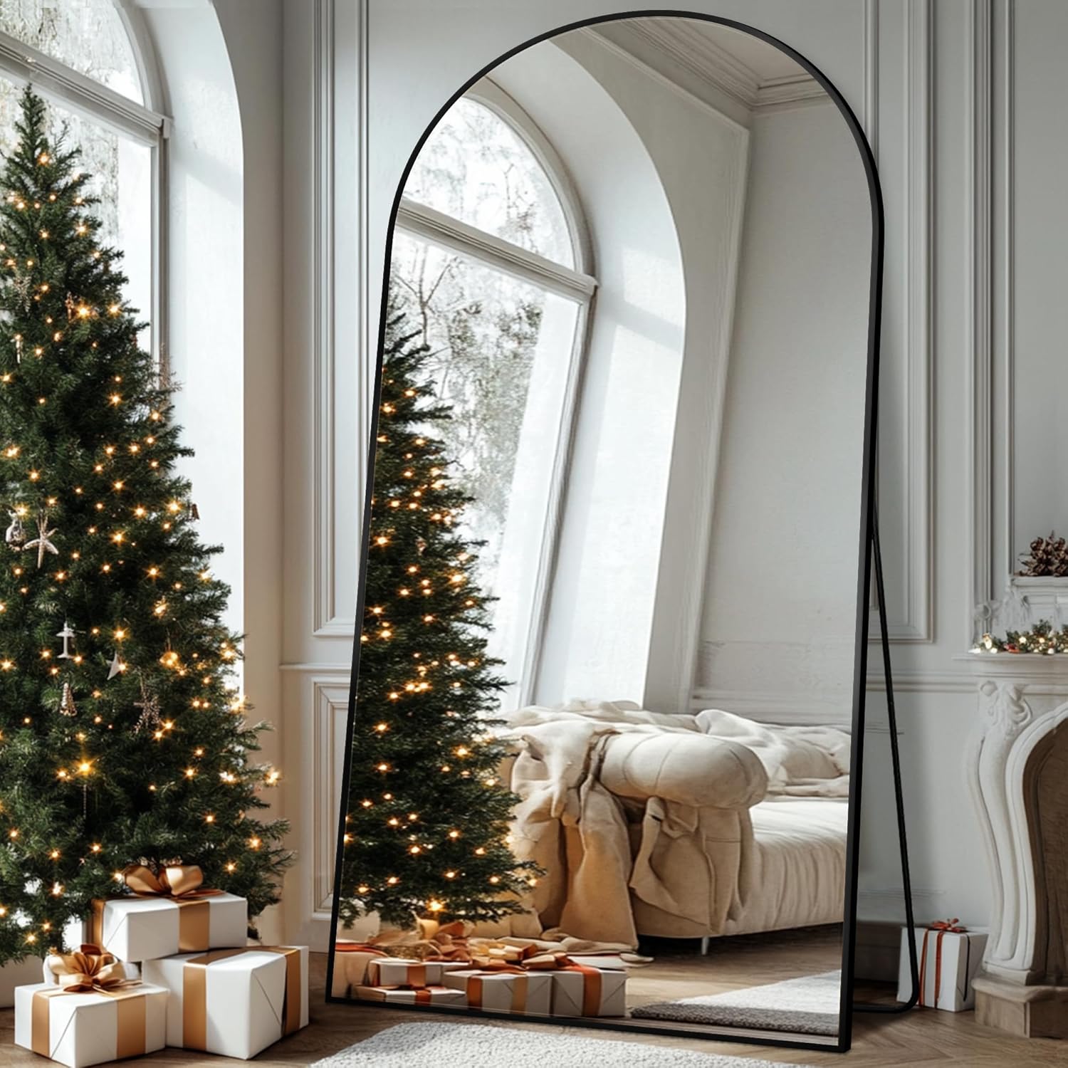 Antok Full Length Mirror, 44"x82" Oversized Floor Mirror, Arched Full Body Mirro...