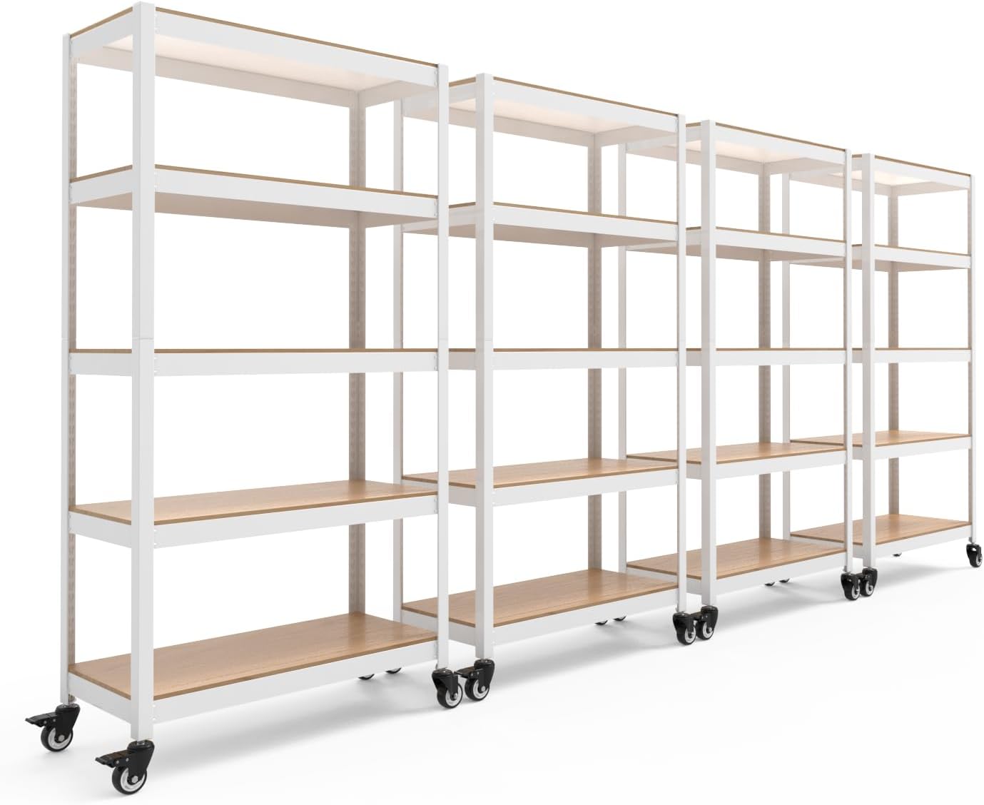 HOMEDANT House White 5-Tier Metal Boltless Rolling Cart Shelf Rack Casters Heavy...