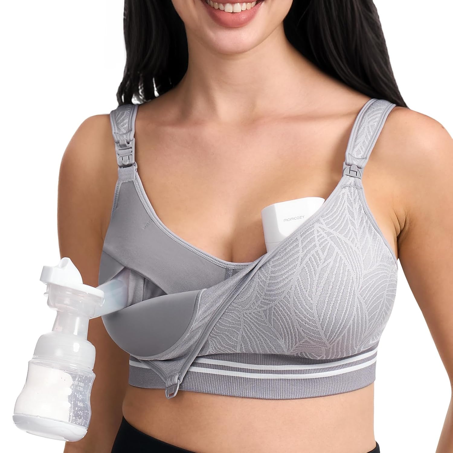 Momcozy Seamless Pumping Bra Hands Free, Fixed Padding Hands-Free Pumping & Nurs...
