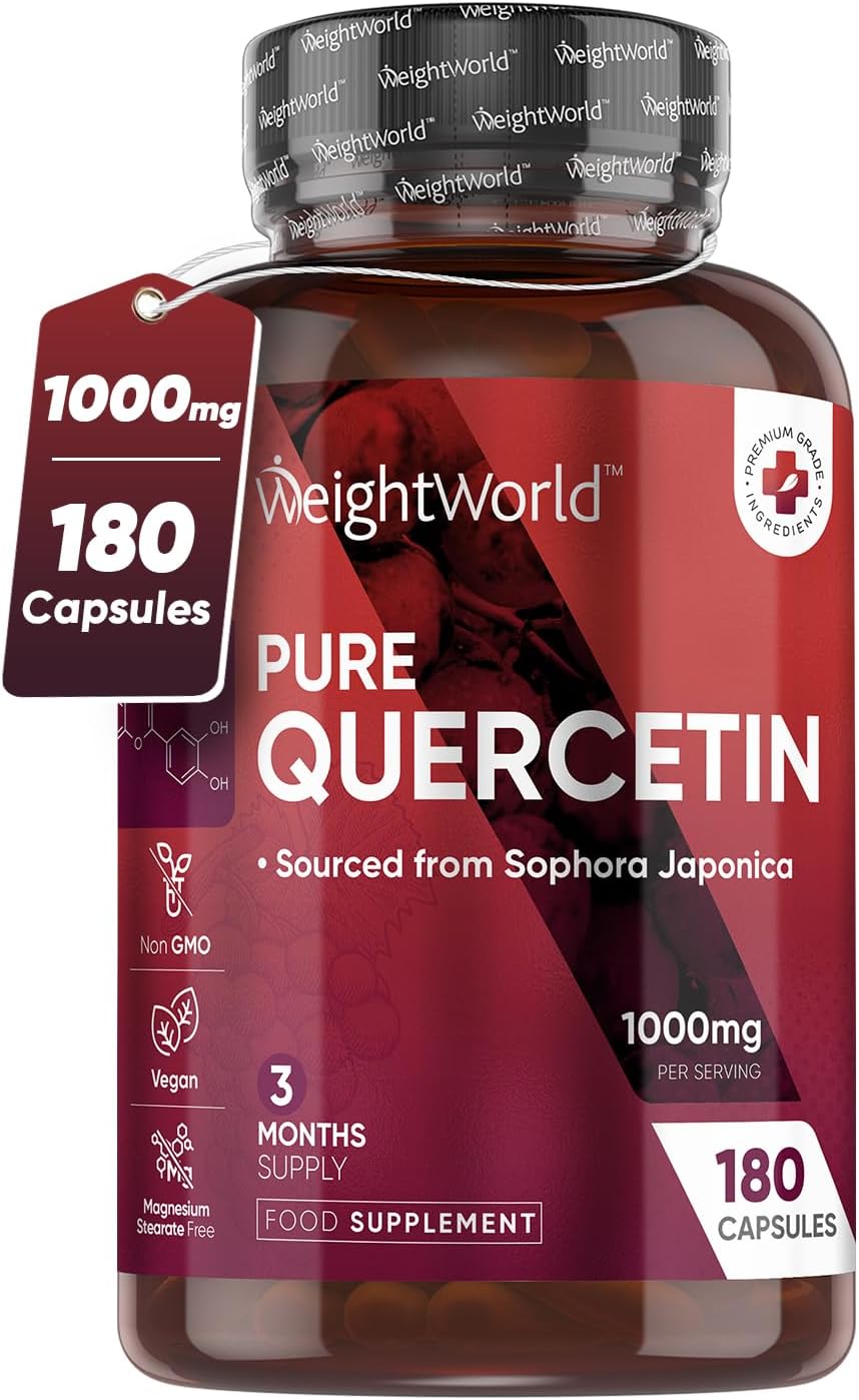 Pure Quercetin 1000mg - 180 Vegan Quercetin Powder Capsules - High Strength Quer...