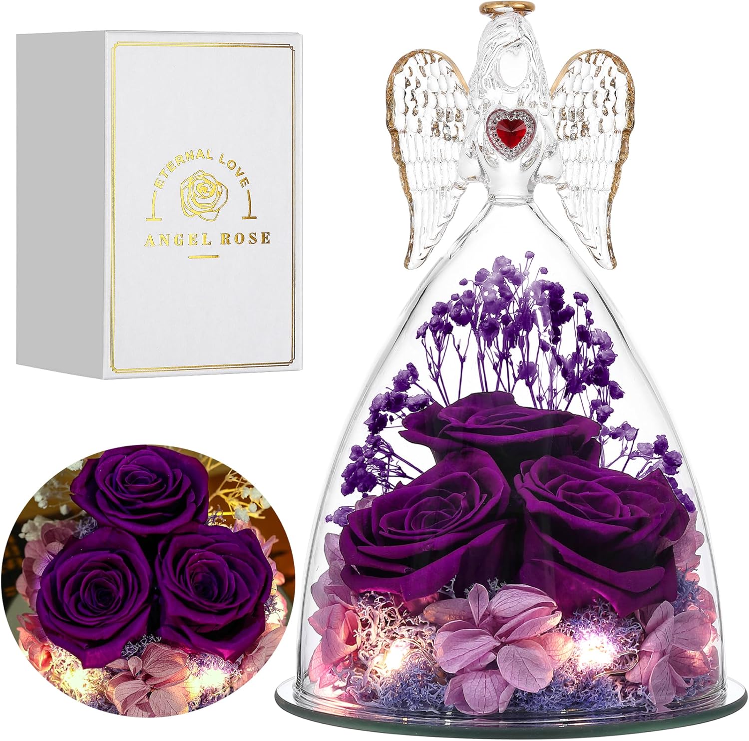 Valentines Day Rose Gifts for Women, Large Angel Figurines with Real Roses, Pres...