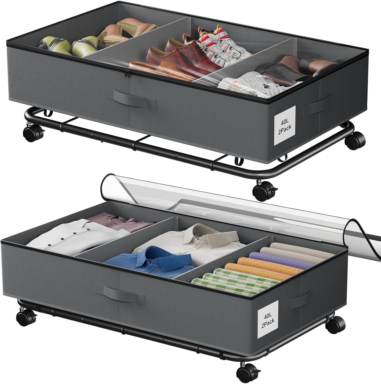 AIXPI Underbed Storage Box with Lid 2 pack, Clothes Storage Bag, 40L Large Under...
