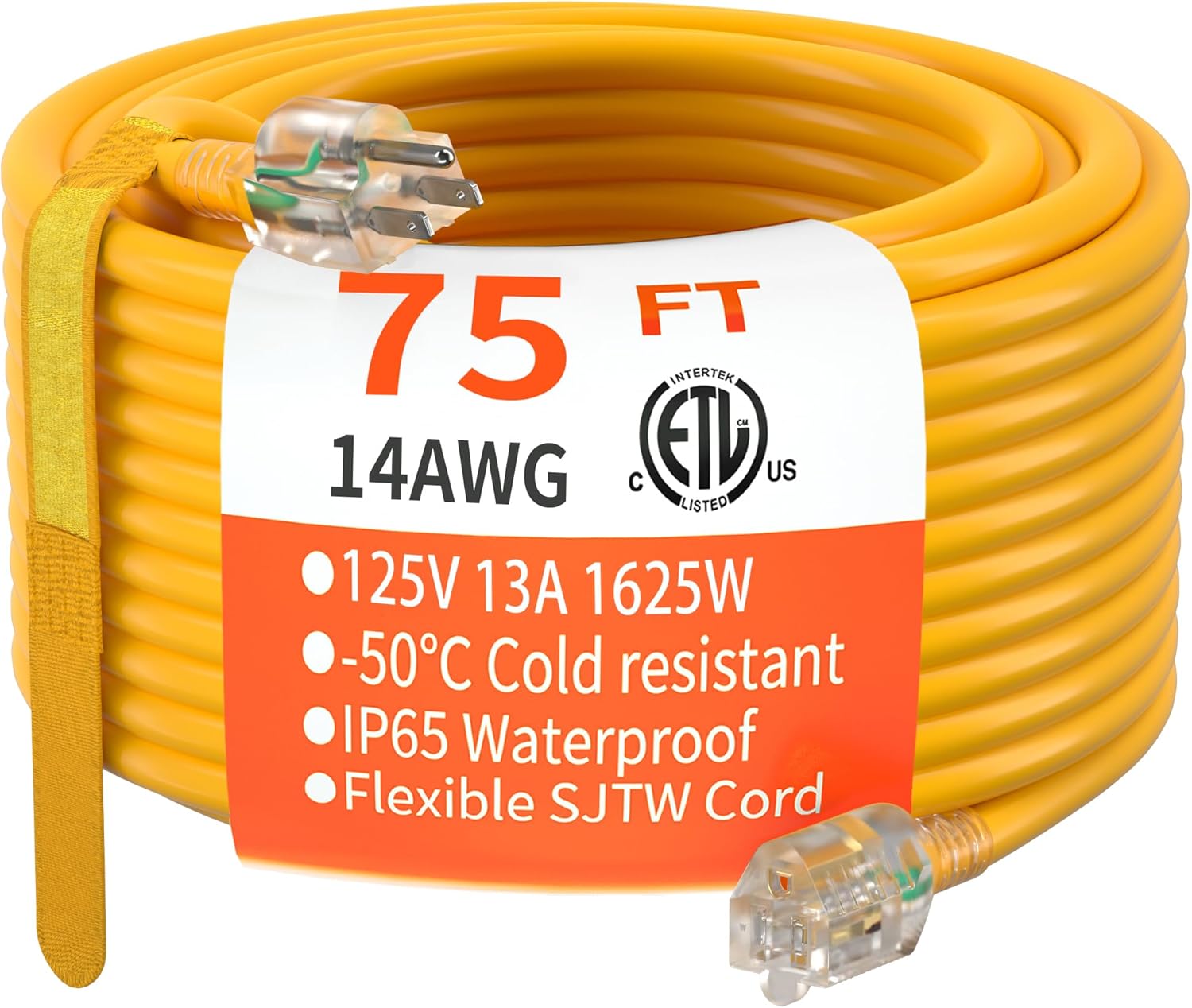 HUANCHAIN 75 ft 14/3 Gauge Heavy Duty Outdoor Extension Cord Waterproof with Lig...