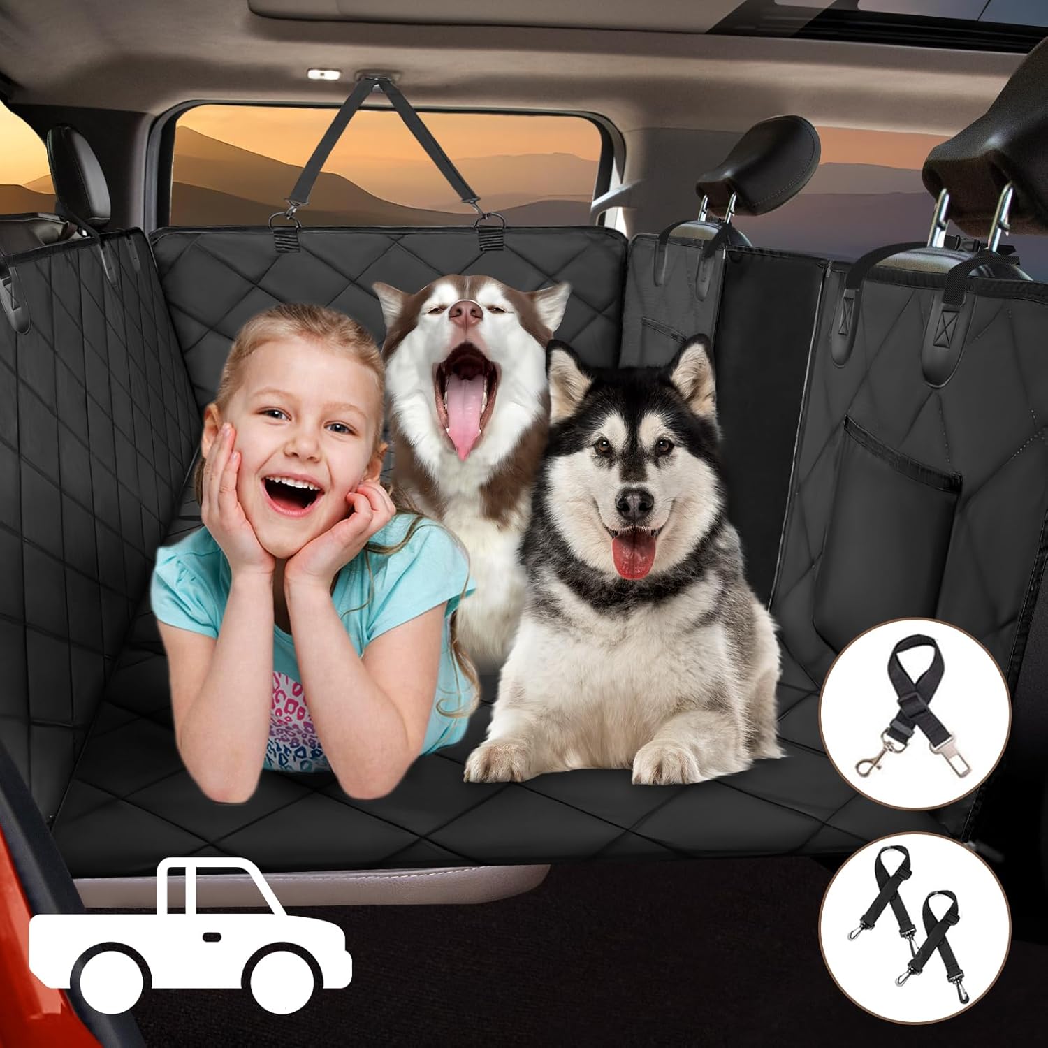 Back Seat Extender for Dogs Truck-Large Space, Truck Dog Seat Cover Back Seat Ha...