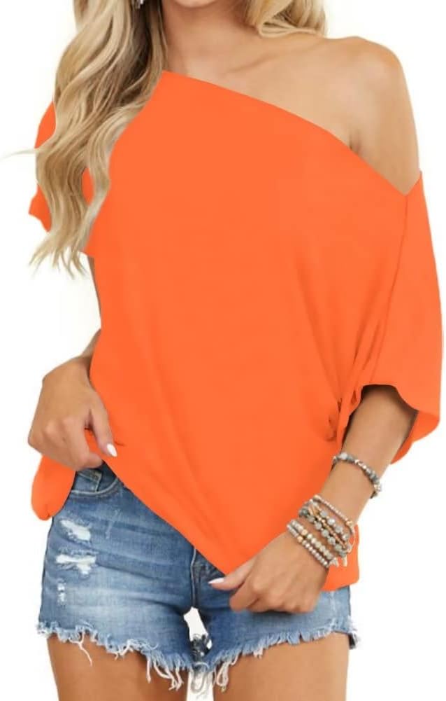 LEEDYA Women Off Shoulder Tops Short Sleeve T-Shirts Loose Blouses Oversized Tun...