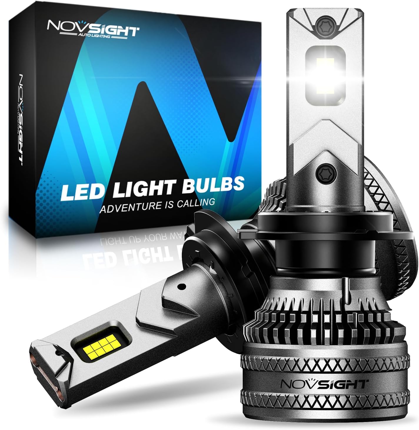NOVSIGHT H7 LED Headlight Bulbs - 45000LM 200W H7 Headlight Bulbs with Fan, 6500...