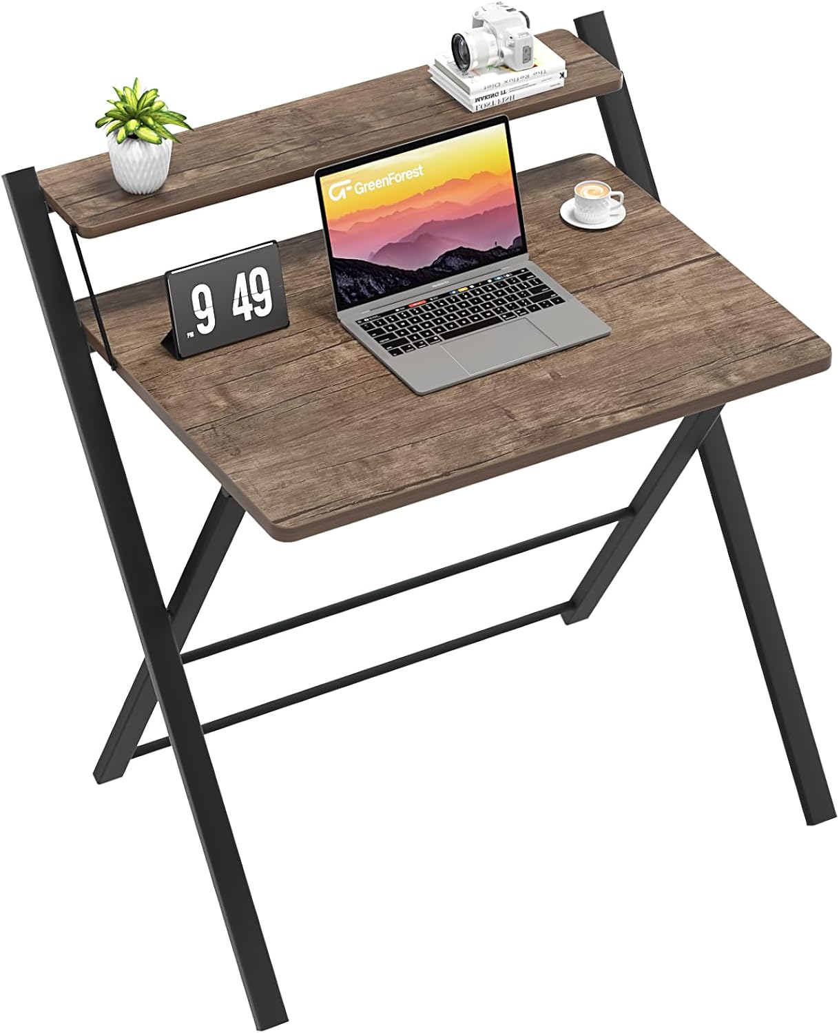 GreenForest Foldable Desk with Monitor Shelf,Small Size Computer Desk No-Assembl...
