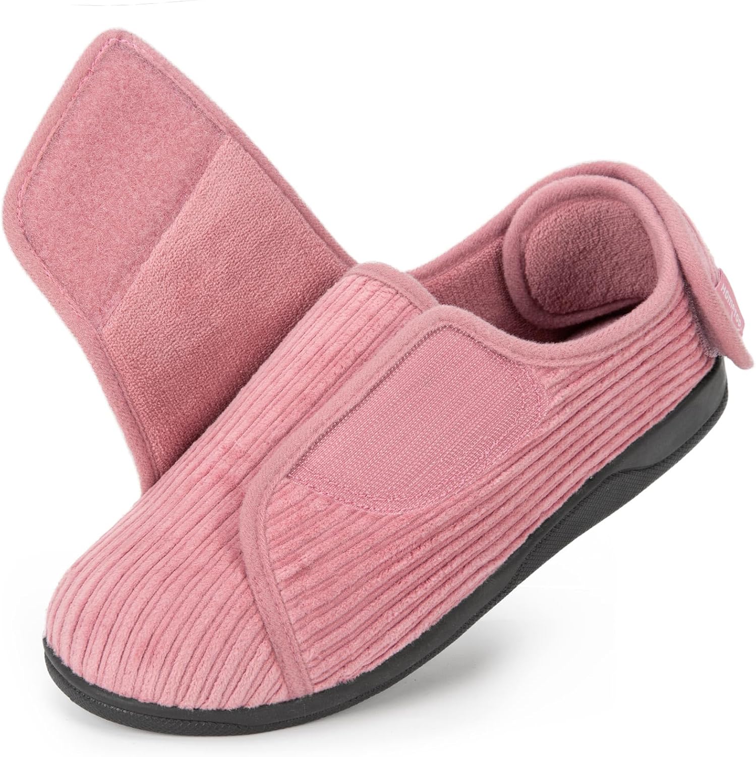 HomeTop Women's Corduroy Slippers Comfy Adjustable Hook and Loop Memory Foam Ind...