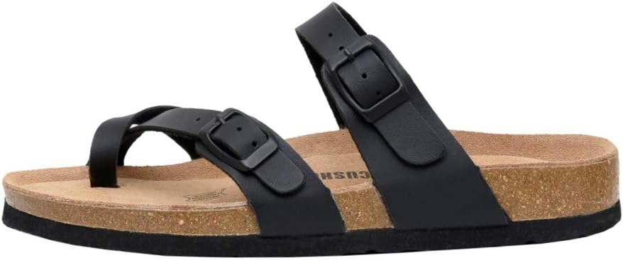 CUSHIONAIRE Women's Luna Cork Footbed Sandal With +Comfort 12 Black Nappa