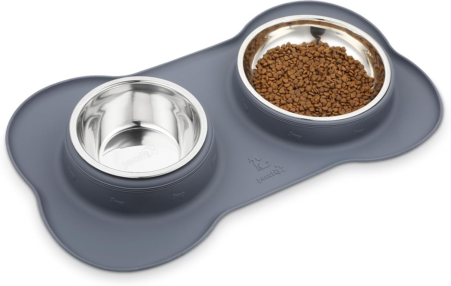 Dog Bowls Non Slip,Pecute Stainless Steel Double Bowls Set with Non-Spill Silico...