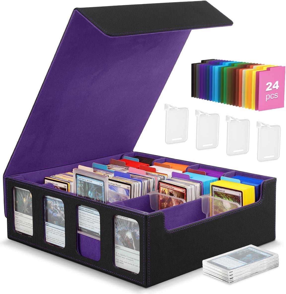 MoKo Card Storage Box for Trading Cards, 3000+ MTG Deck Box with 24 Colorful Div...