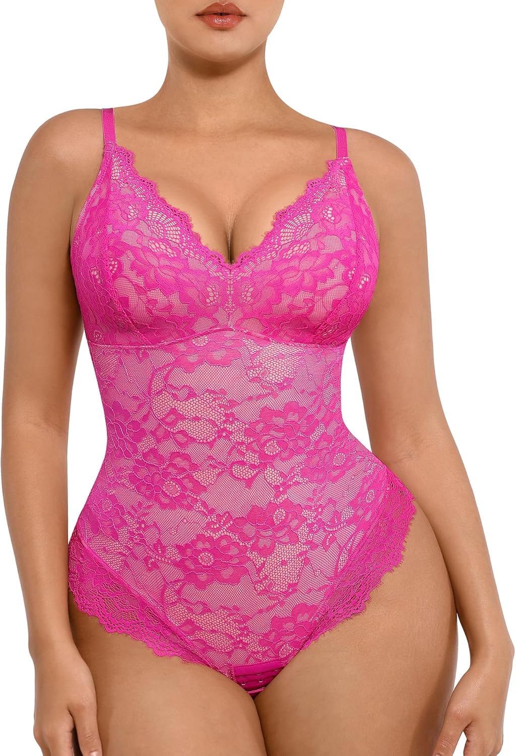 FeelinGirl Shapewear Bodysuits for Women Lace Shapewear Tummy Control V-Neck Sle...