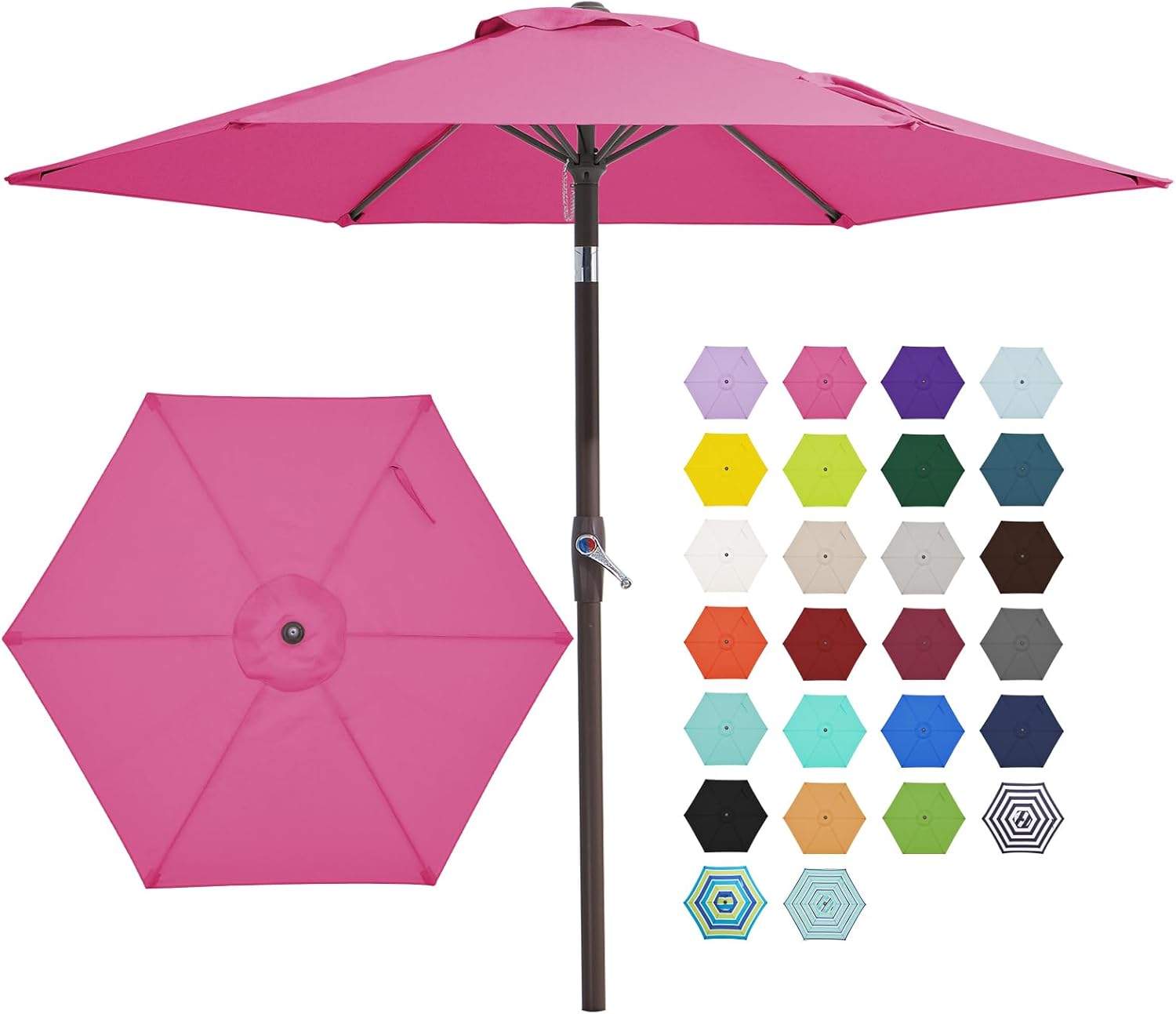 JEAREY 7.5FT Patio Umbrella Market Table Umbrella with 6 Sturdy Ribs, Push Butto...