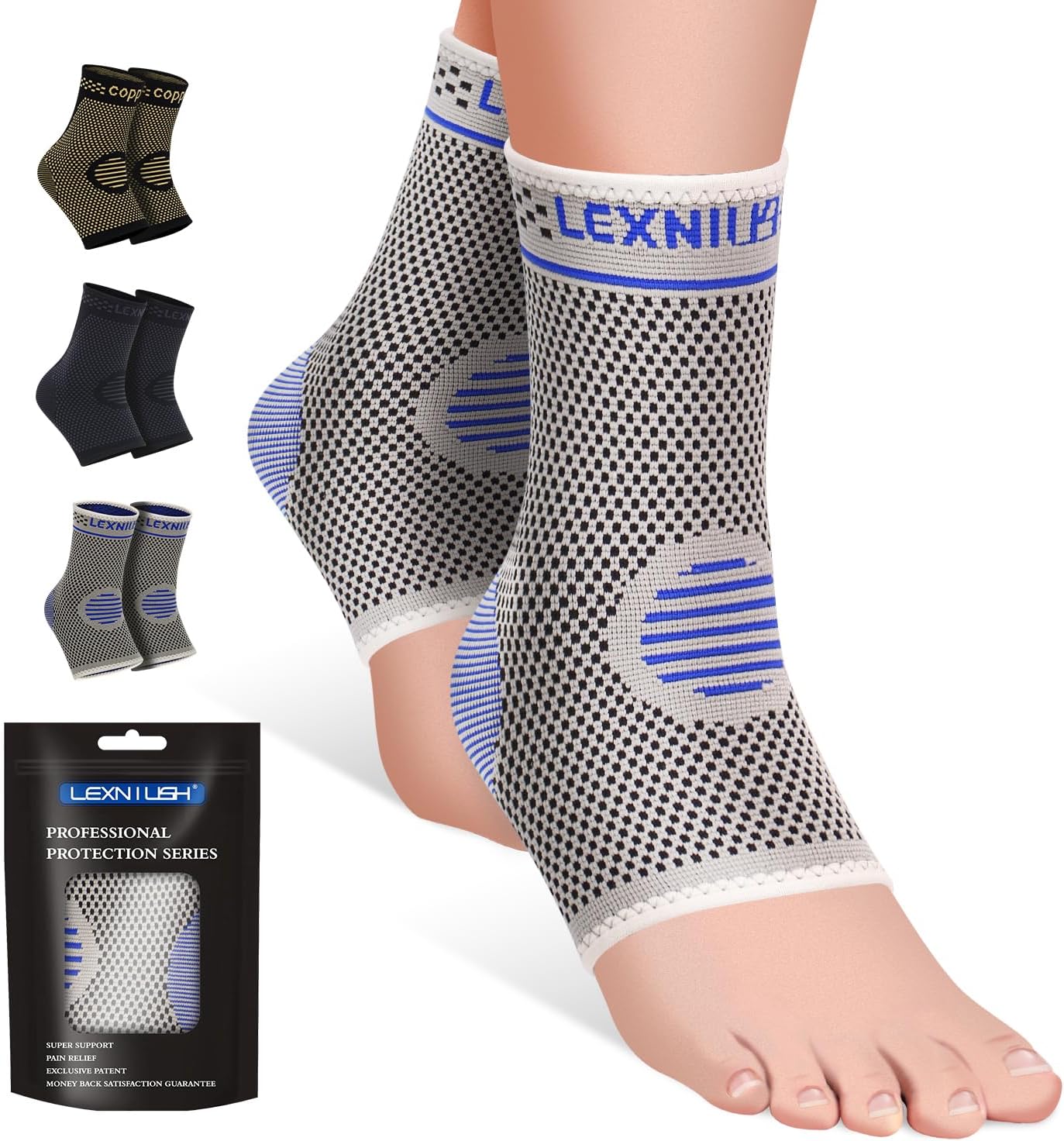 2 Pack Ankle Support for Sprained Ankle, Plantar Fasciitis Relief Achilles Tendo...