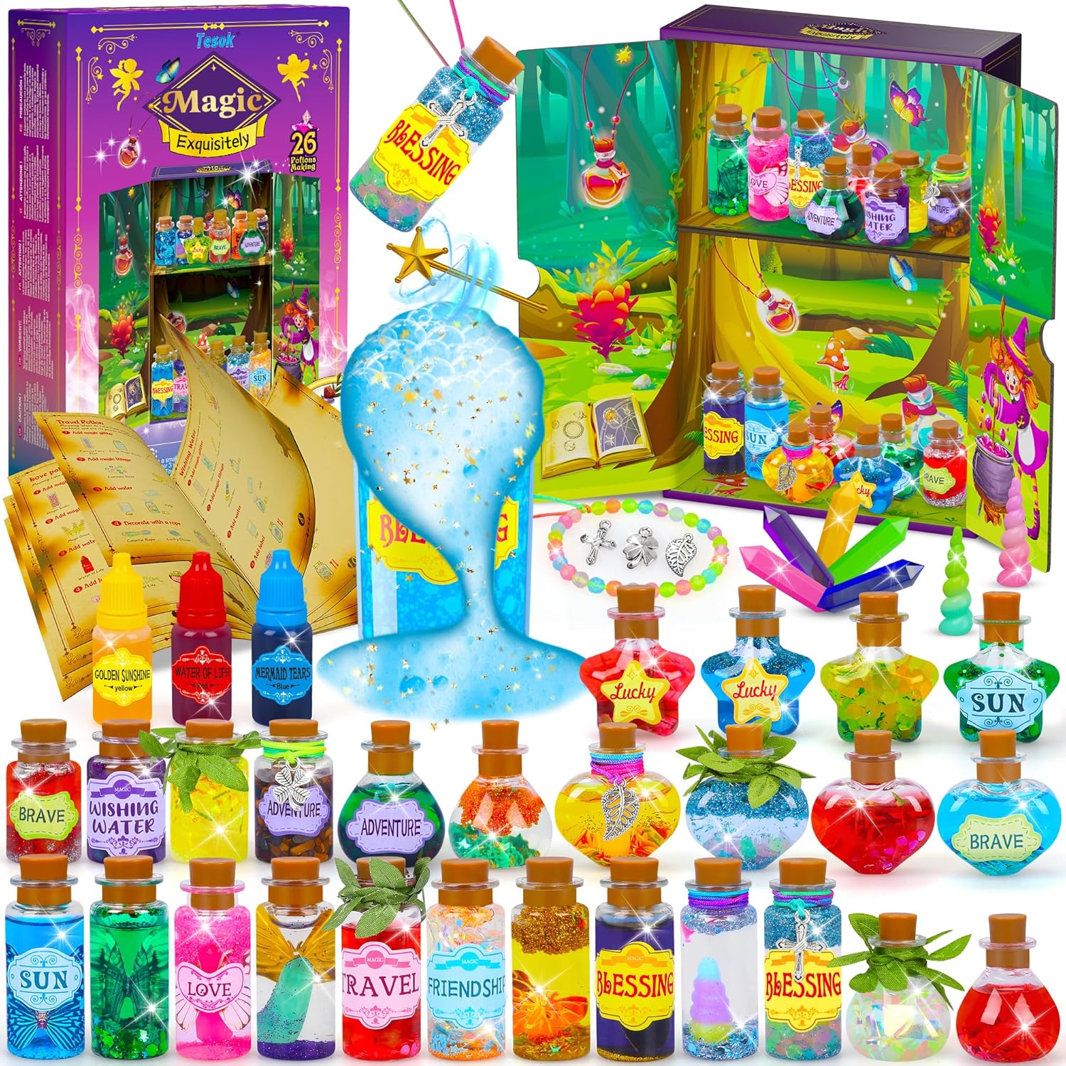 Tesok Mystery Potions Kit for Kids,DIY 26 Magic Mix Wizard Potion Bottles,Craft...