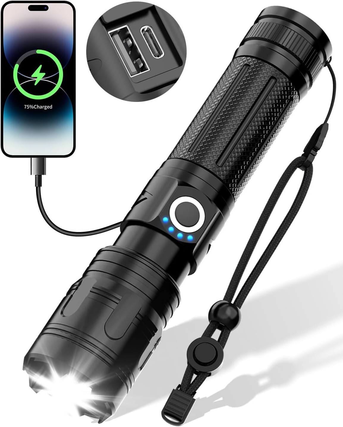 Maxesla Type C LED Torch Rechargeable 10000LM Gifts for Men Dad Kids, 3000mAh Ba...