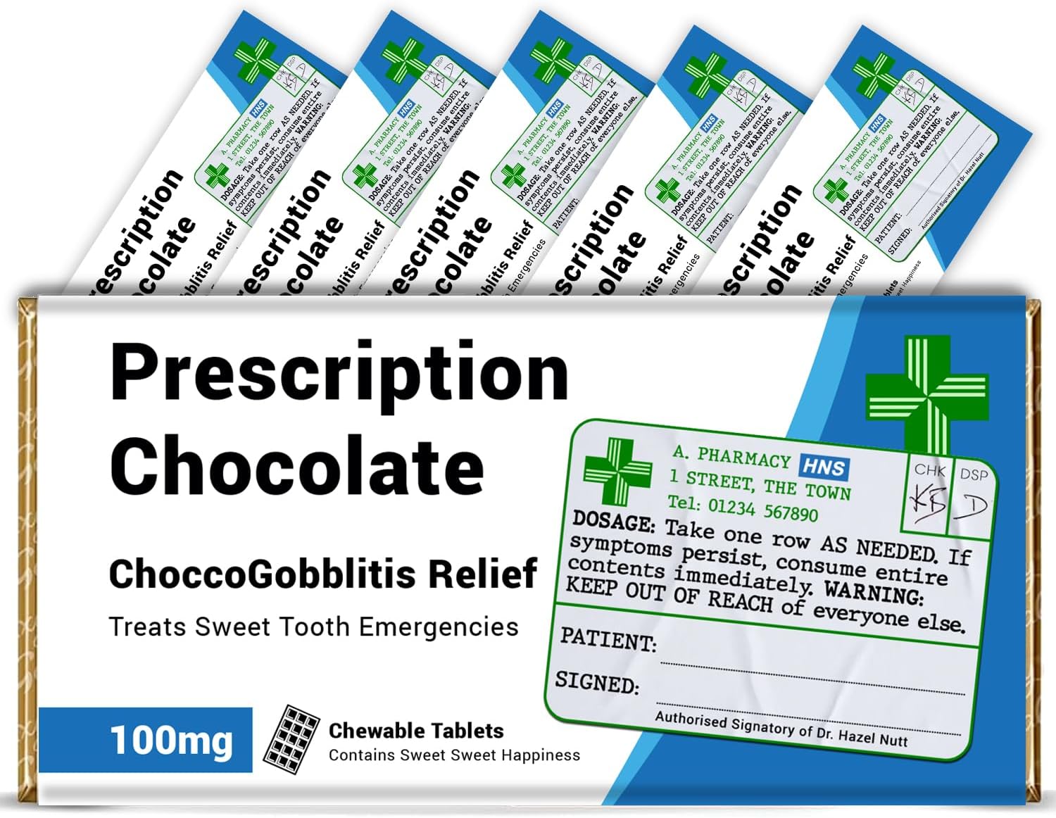 Funny Chocolate Bar Wrapper x 6 pcs Prescription Chocolate (Chocolate not includ...