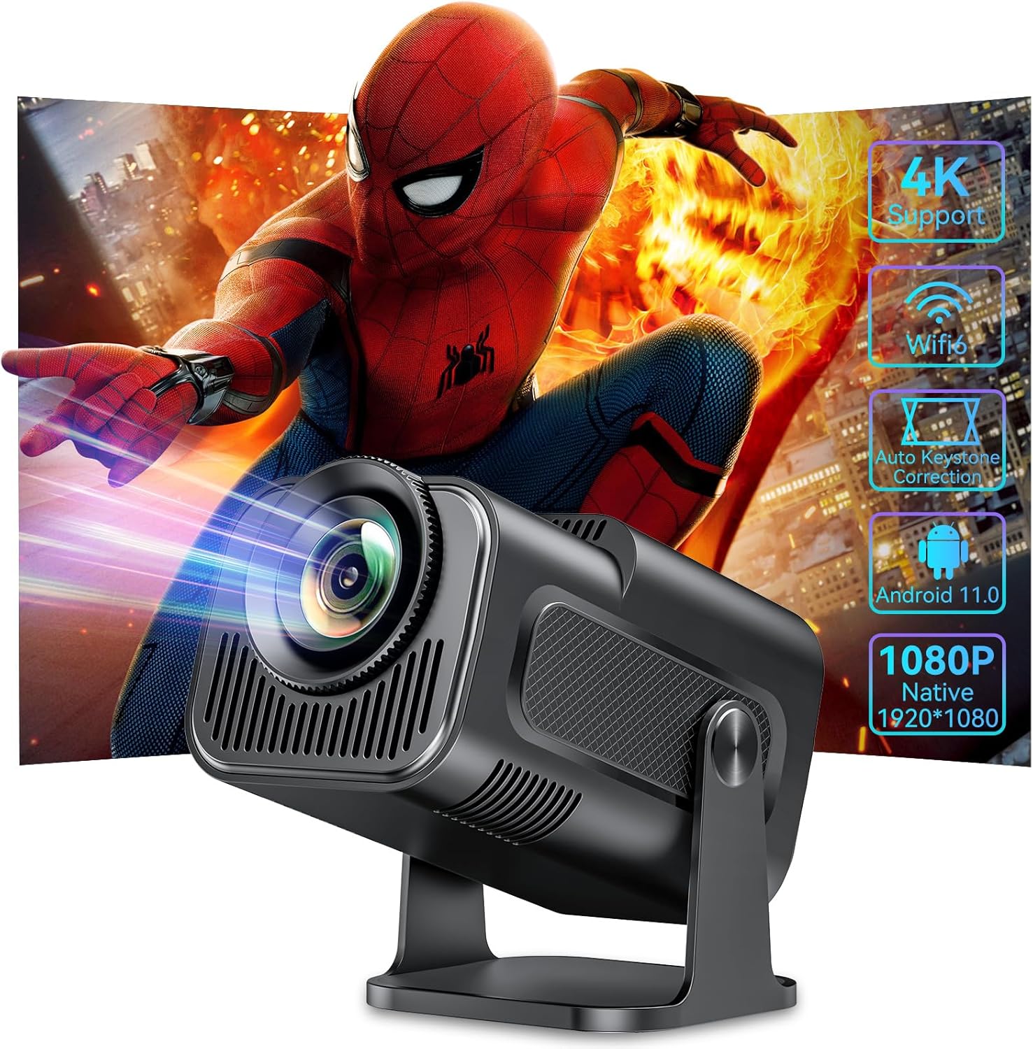Mini Projector Portable 4K with WiFi 6 and Bluetooth, 4K 1080P Support Portable...