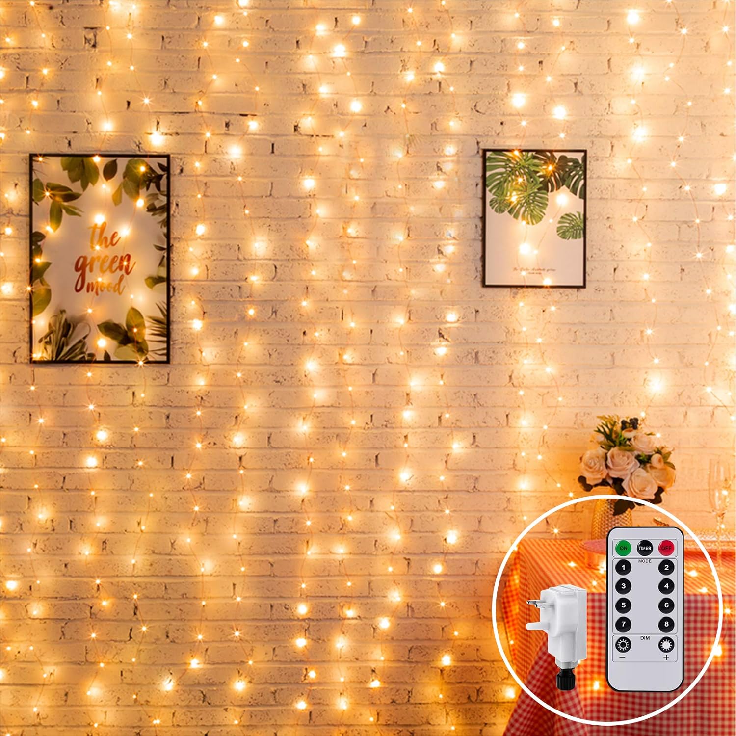 CORST 2M x 2M Curtain Lights Mains Powered, Christmas Window Curtain Lights Back...