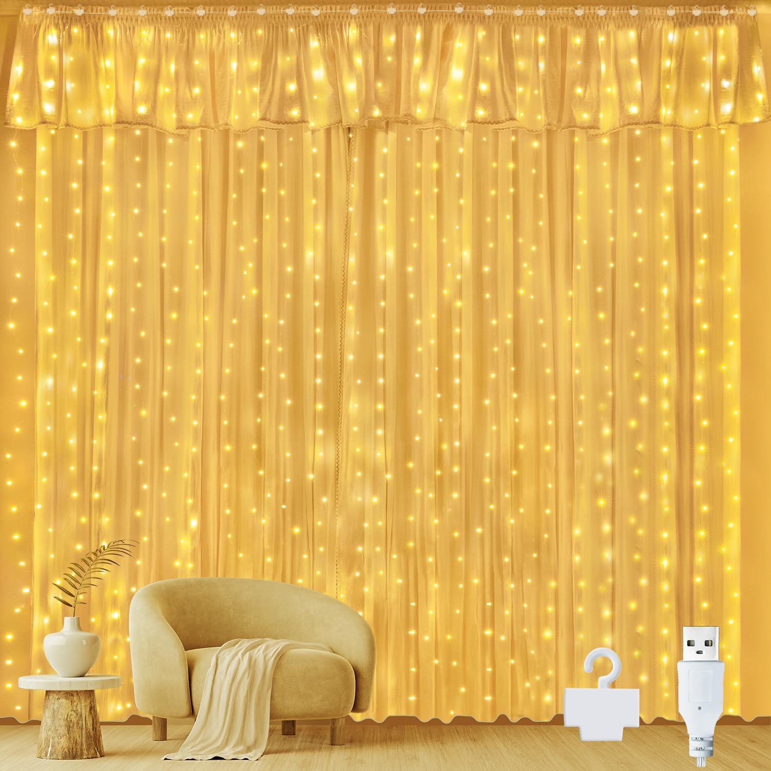 Ollny Curtain Lights Indoor Outdoor, 300LED 3mx3m...