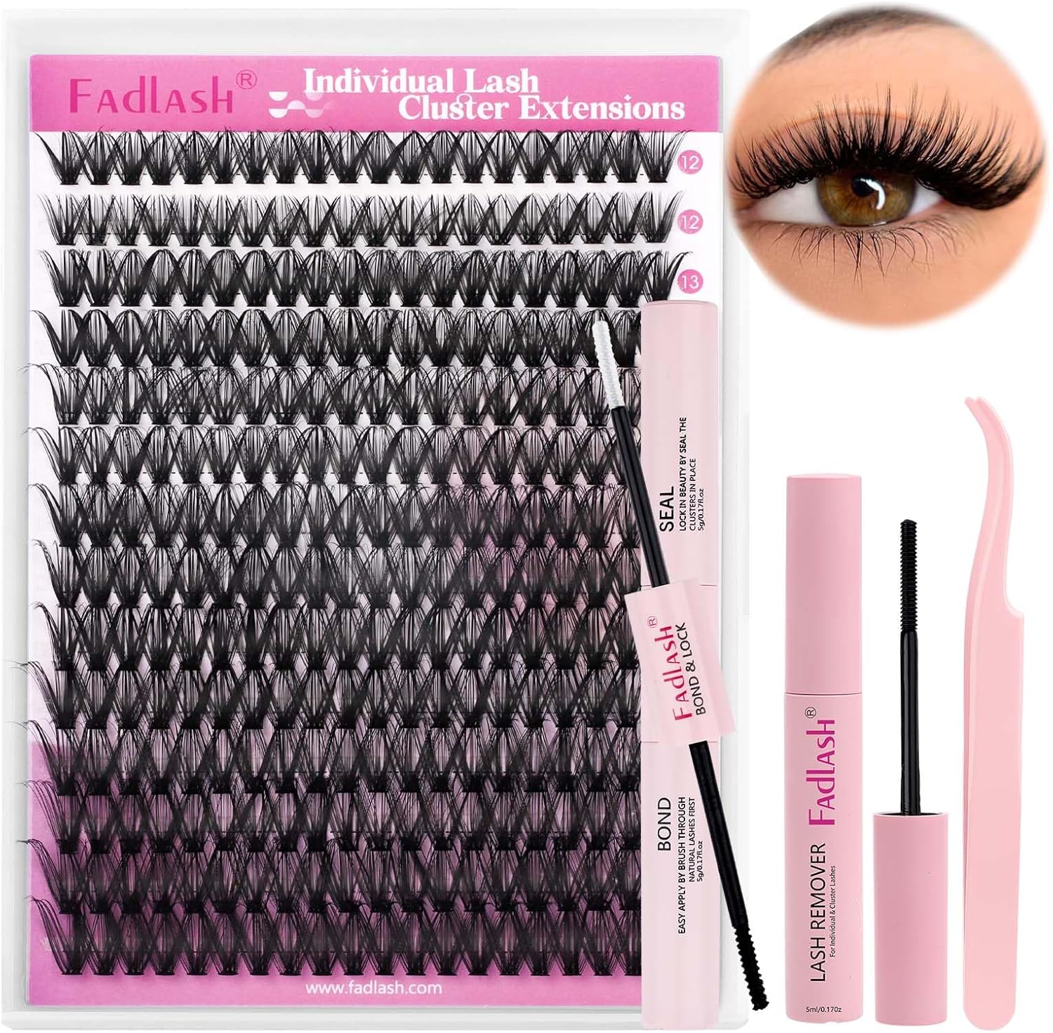 DIY Lash Extension Kit Individual Lashes Clusters Lash Bond and Seal, Clusters L...