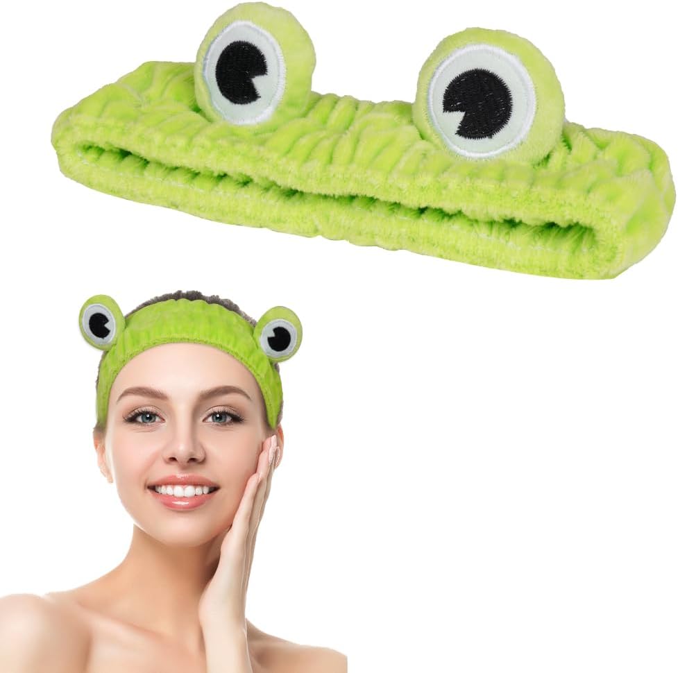 LOPHE Face Wash Headband, Frog Spa Hair Bands, Soft Cute Coral Fleece Elastic He...