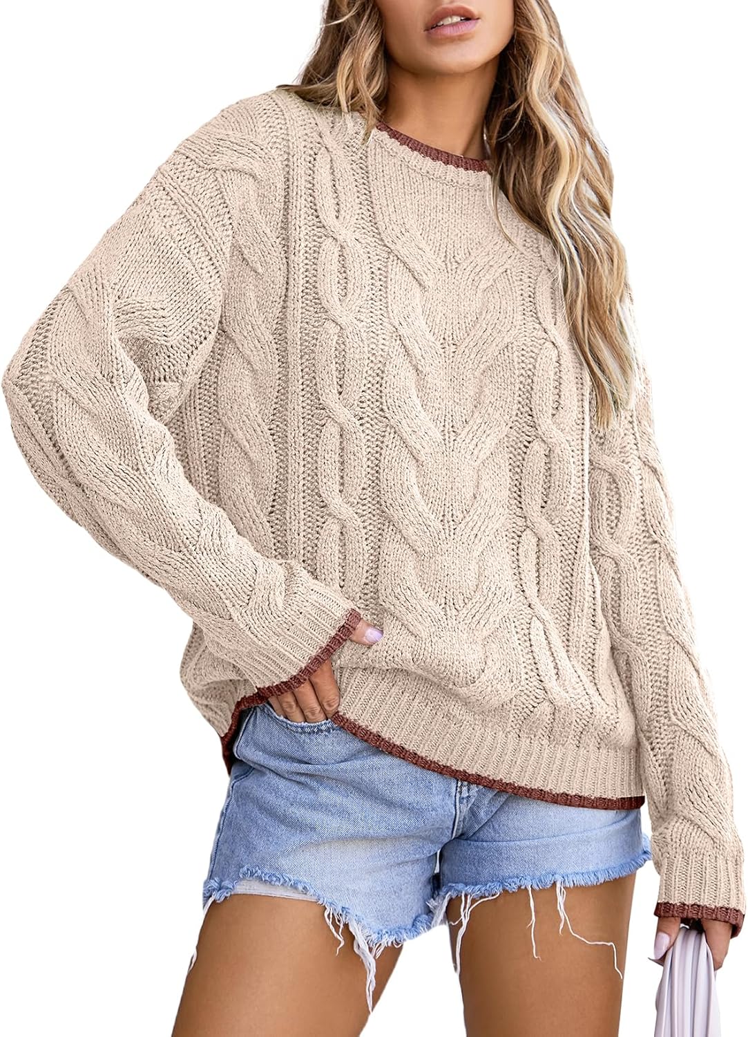 EVALESS Sweaters for Women Trendy Crewneck Long Sleeve Color Block Sweater Tops...