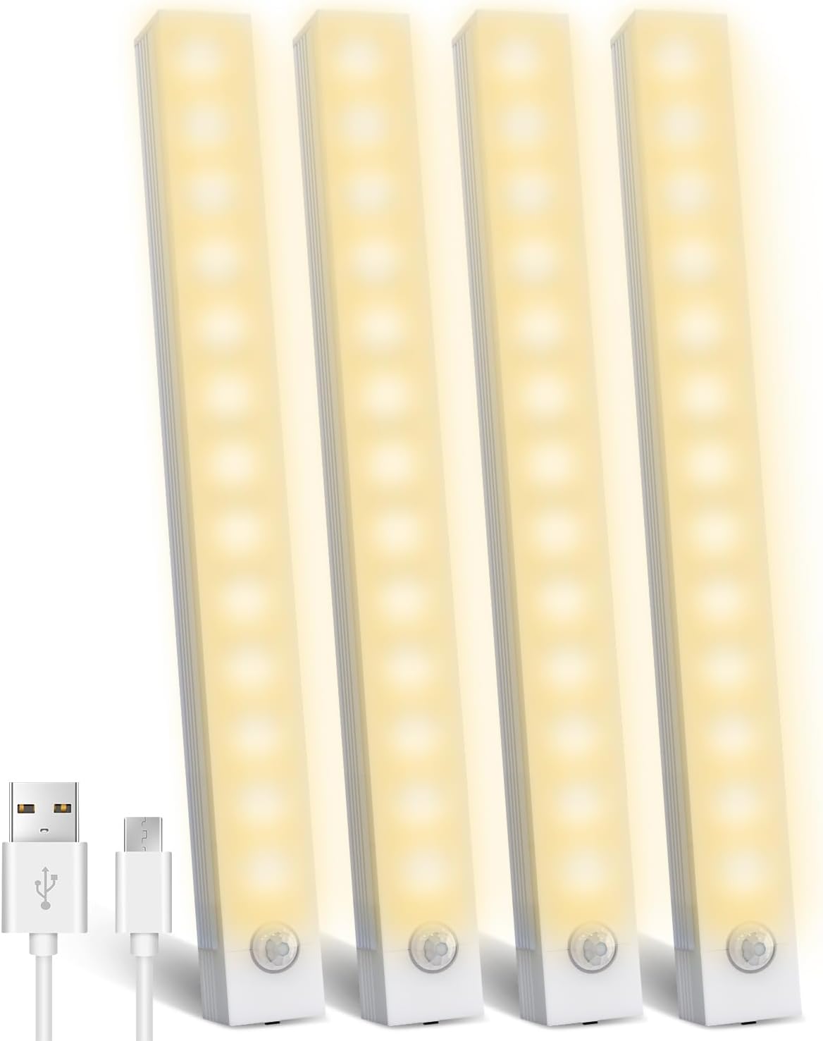 KALAHOL Under Cabinet Lights 4 Pack with 4 Modes, USB Motion Sensor Cupboard Lig...