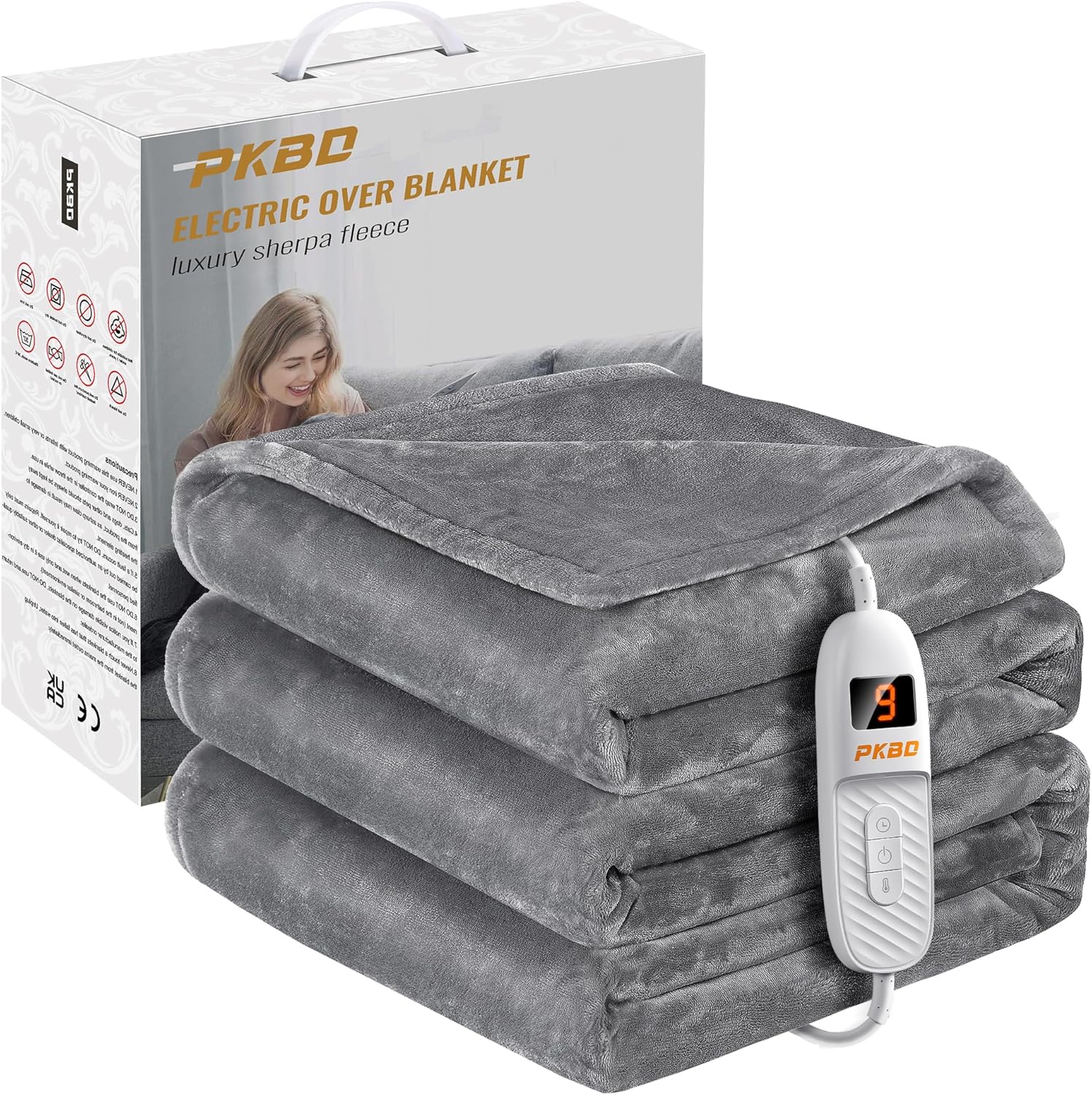 PKBD Electric Blanket Throw,190x130CM Heated Blanket with 9 Heat Settings and Up...