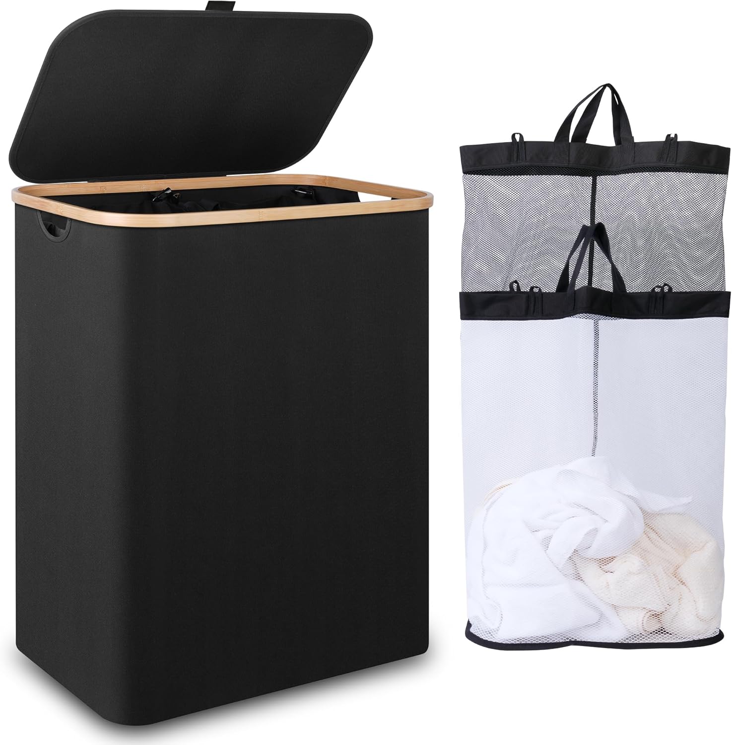 iEGrow Large Laundry Basket with Lid 150L, Double Laundry Baskets with Removable...