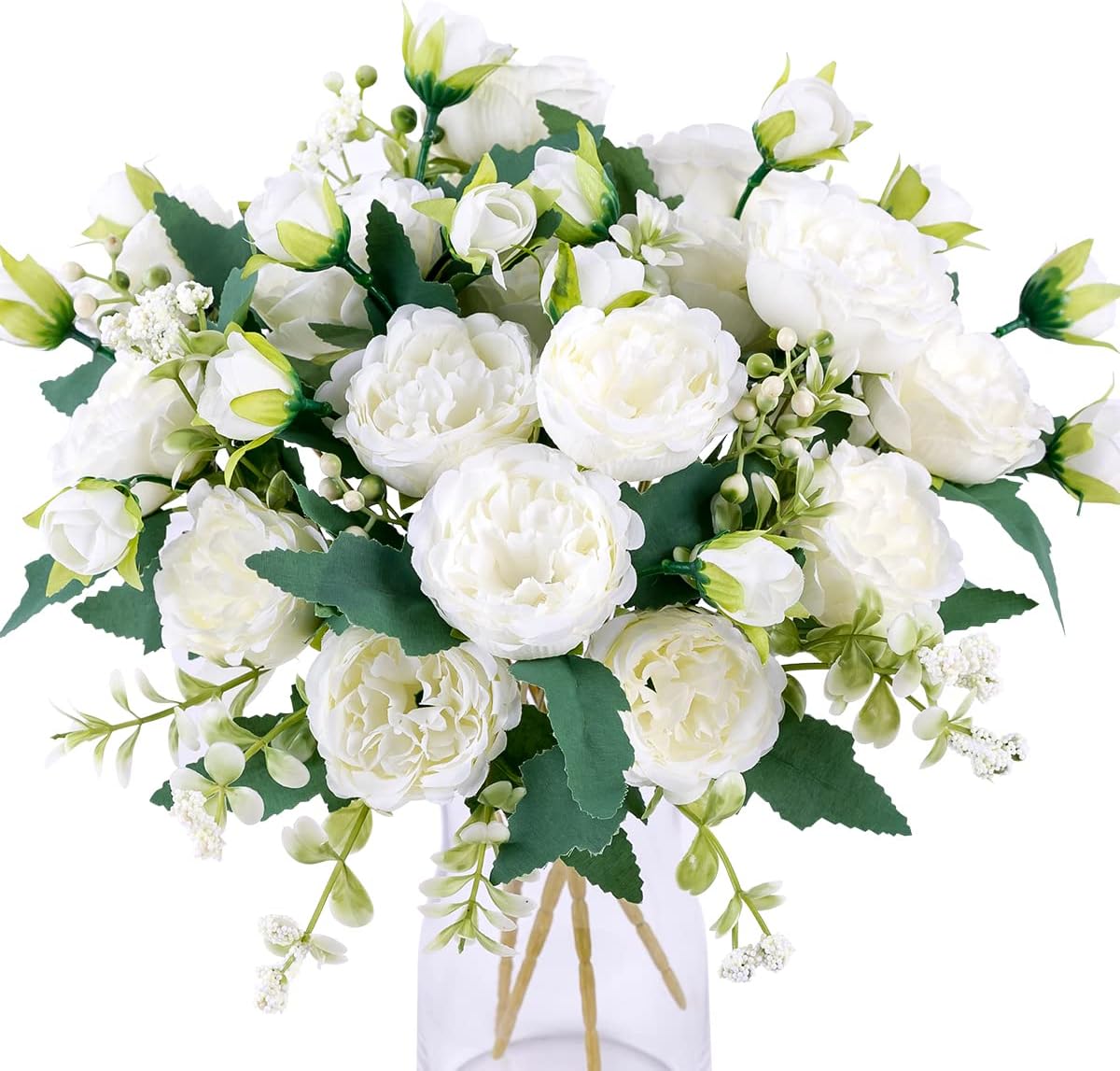 Floweroyal 4 Bunches Peony Artificial Flowers White Flowers Silk Peonies Bouquet...