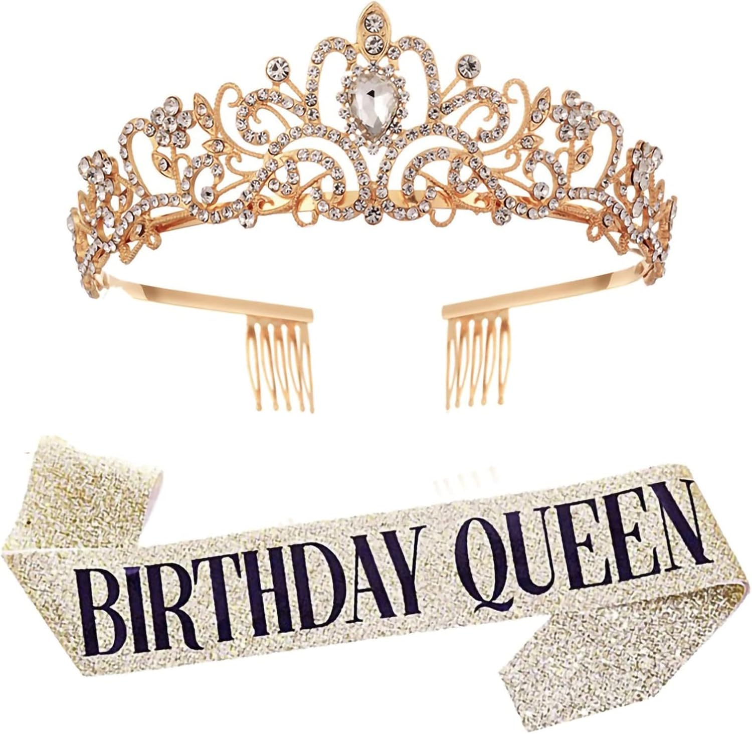 Leixi Birthday Queen Sash & Rhinestone Tiara Set, Birthday Sash and Tiara for Wo...