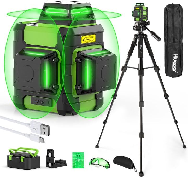 Huepar 360° Laser Level with Tripod, Self Leveling Rechargeable Lazer Level for...