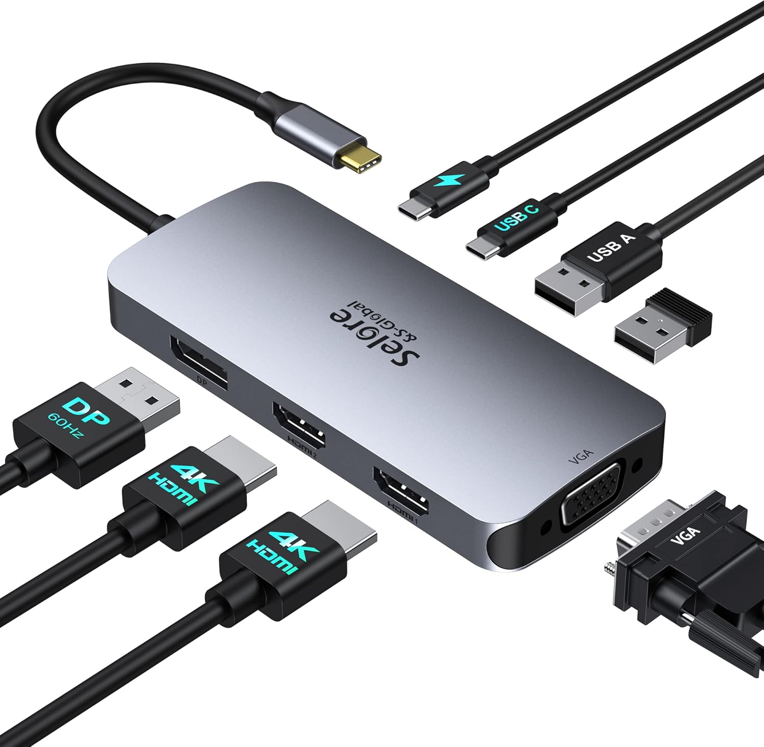 USB C Docking Station Dual Monitor 2 HDMI Multi Monitor Laptop Dock USB C to Qua...