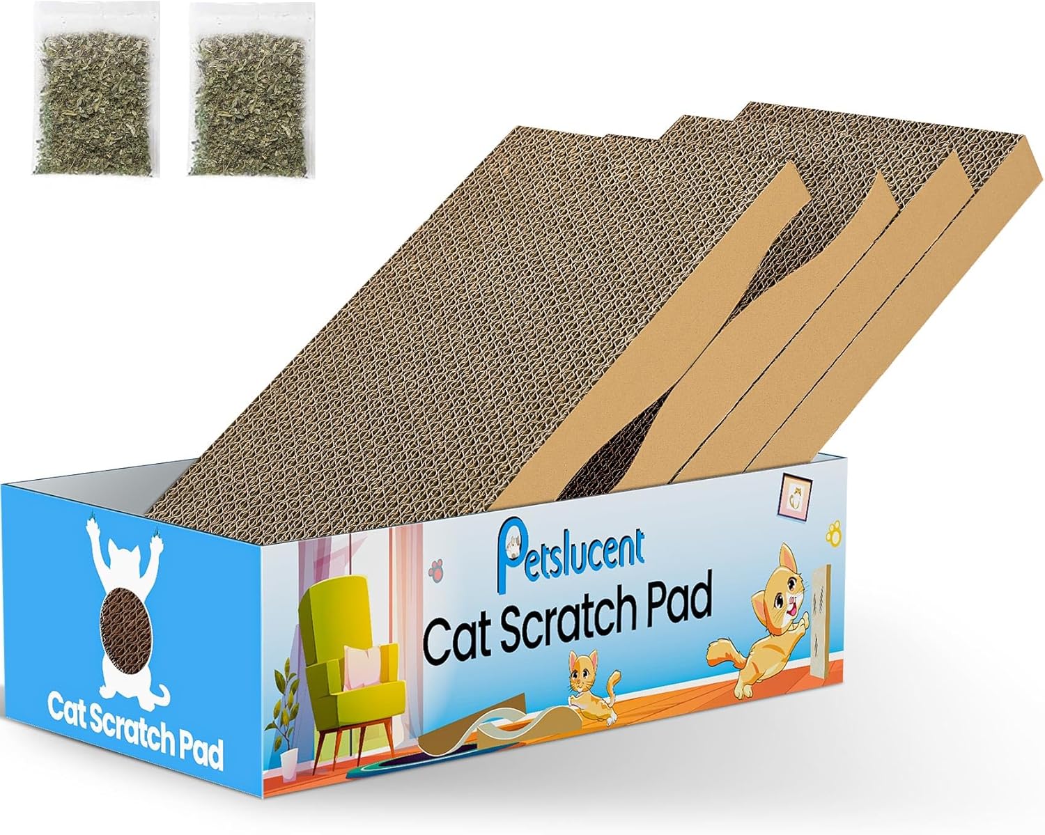 Petslucent Cat Scratching Board - 4PCS Cat Scratcher with Box, Large Size Cat Sc...