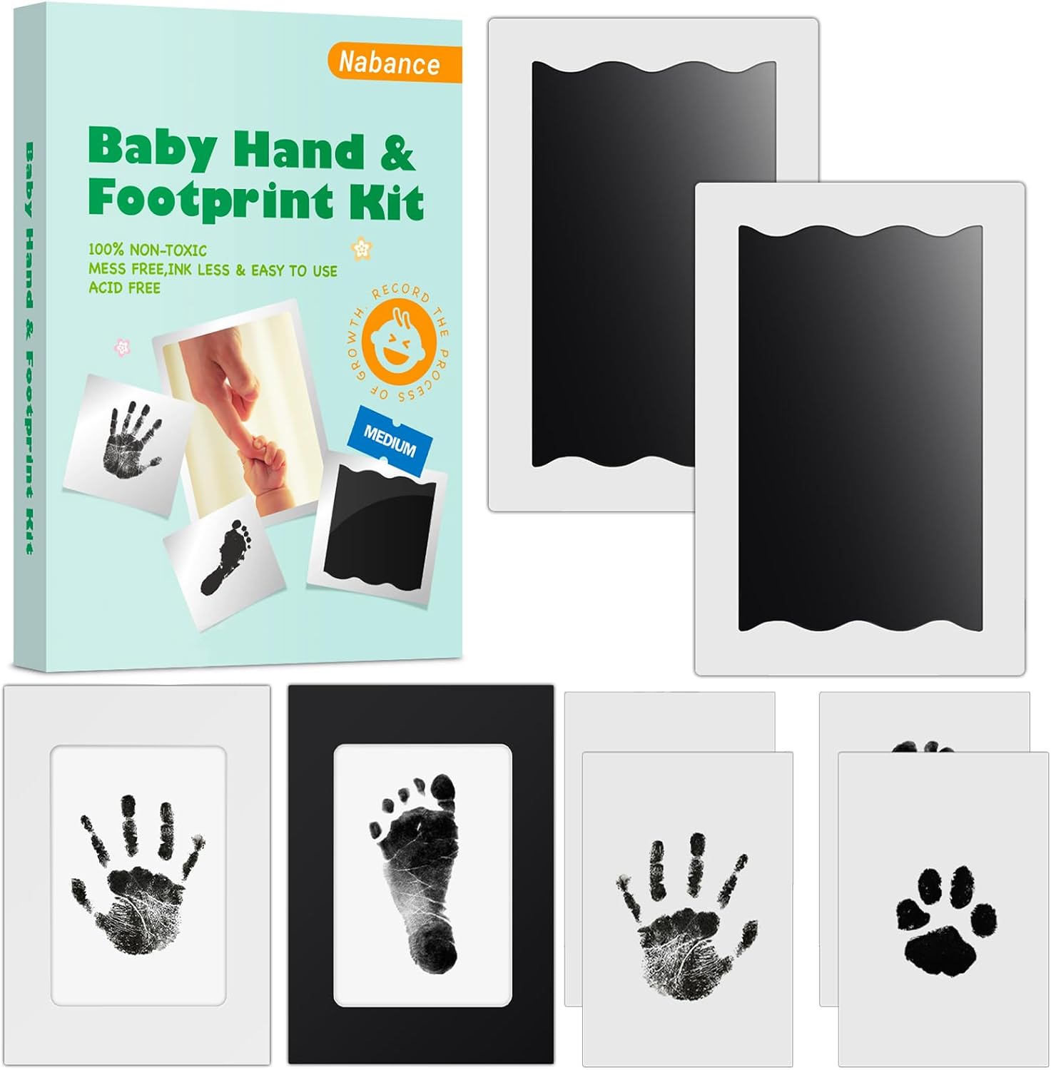 Nabance Baby Footprint Kit & Handprint Kit, 2 Inkless Ink Pads, 2 Photo Frames,...